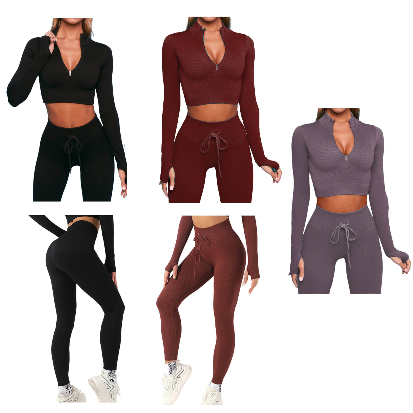 Two Piece Yoga Outfits Long Sleeve High Waist Leggings 