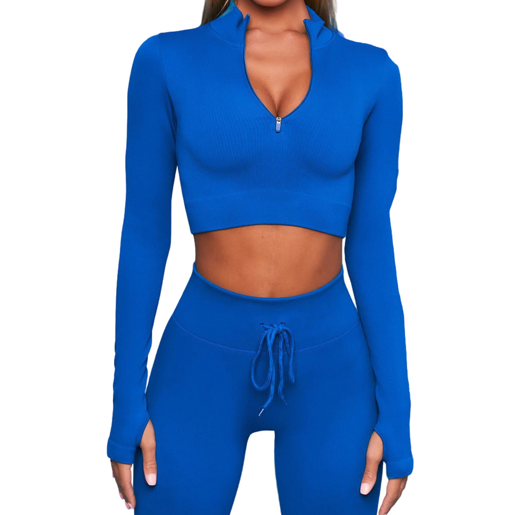 Two Piece Yoga Outfits Long Sleeve High Waist Leggings 