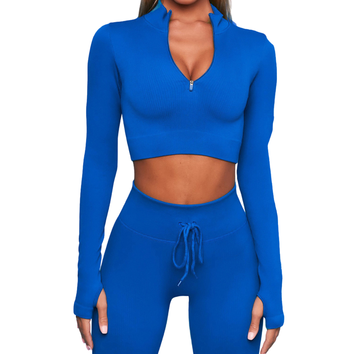 Two Piece Yoga Outfits Long Sleeve High Waist Leggings 