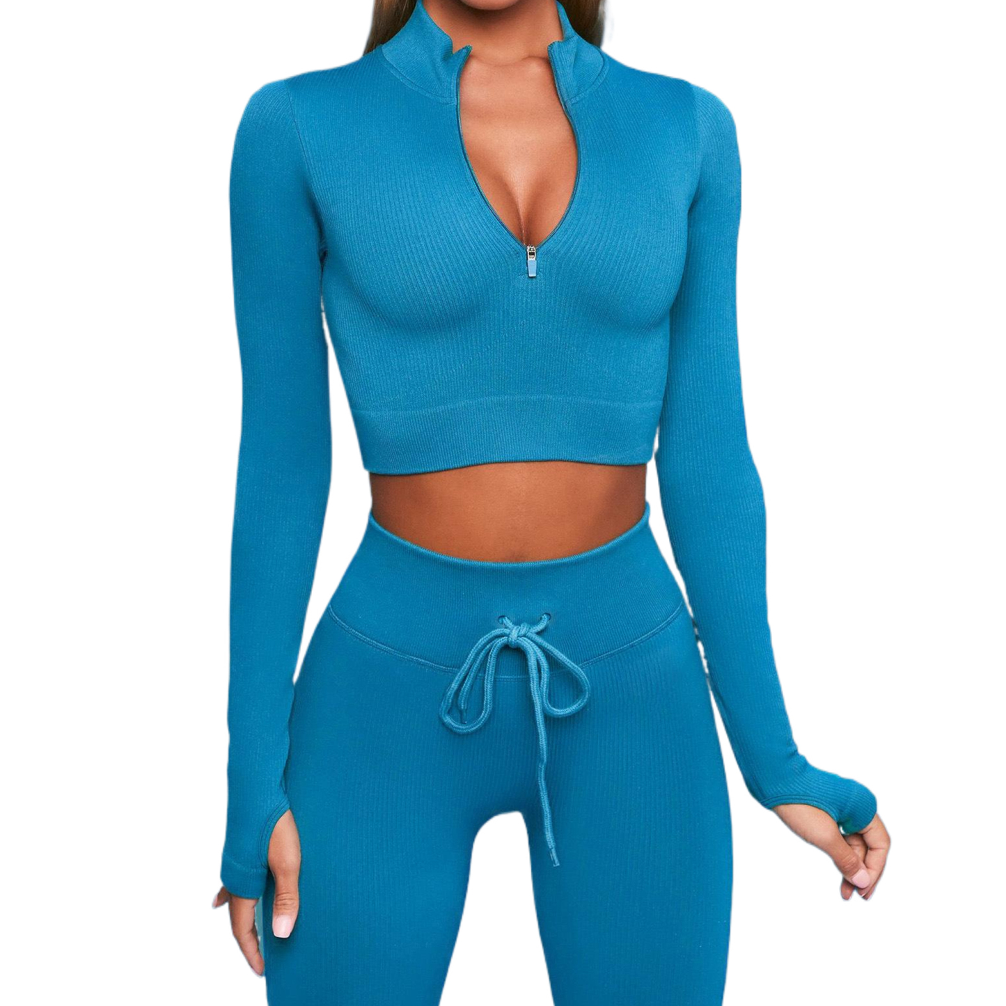 Two Piece Yoga Outfits Long Sleeve High Waist Leggings 