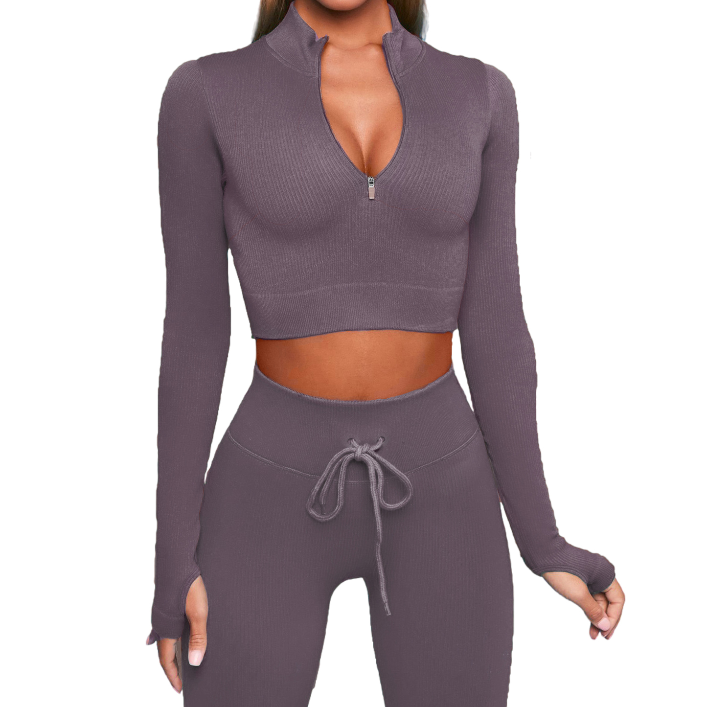 Two Piece Yoga Outfits Long Sleeve High Waist Leggings 