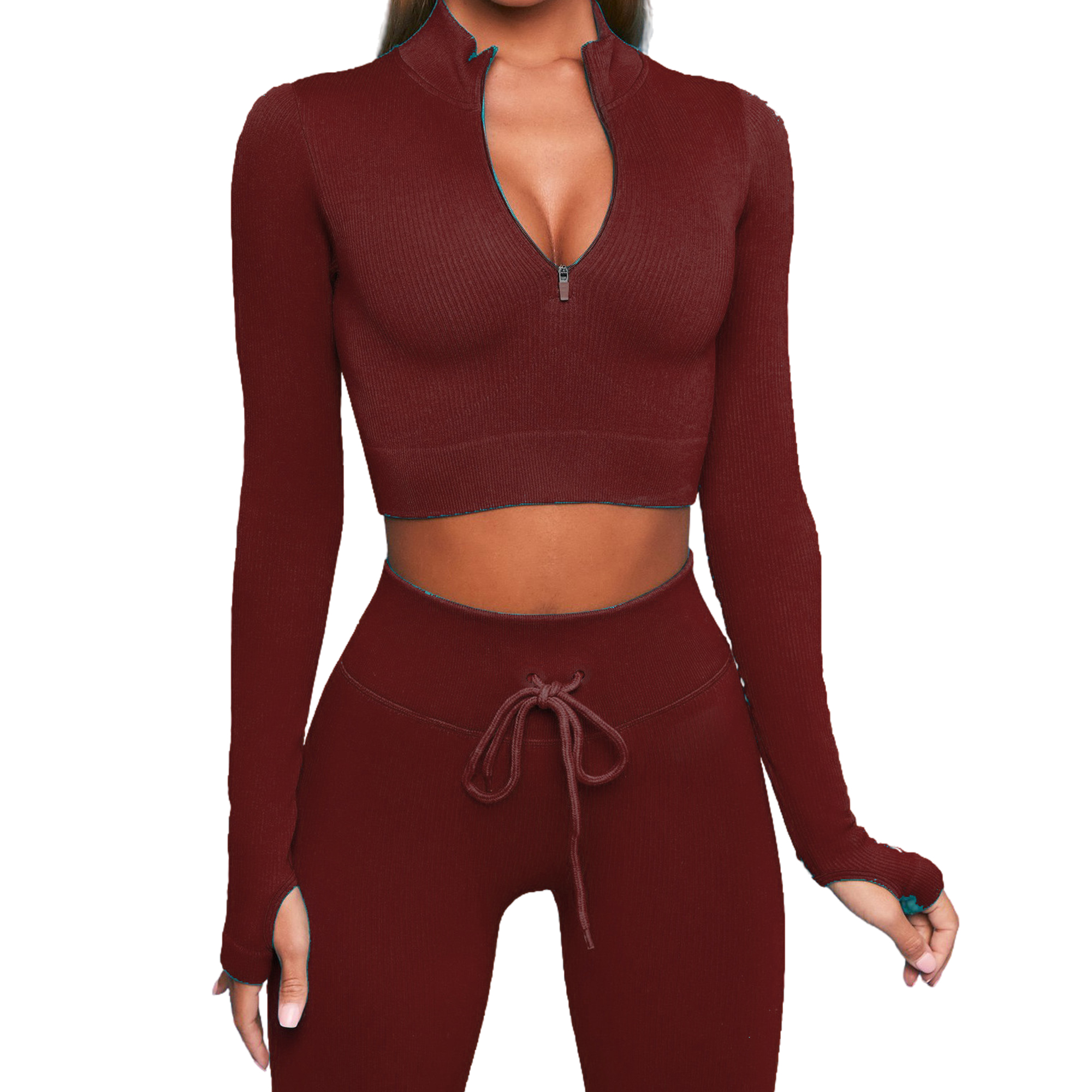 Two Piece Yoga Outfits Long Sleeve High Waist Leggings 