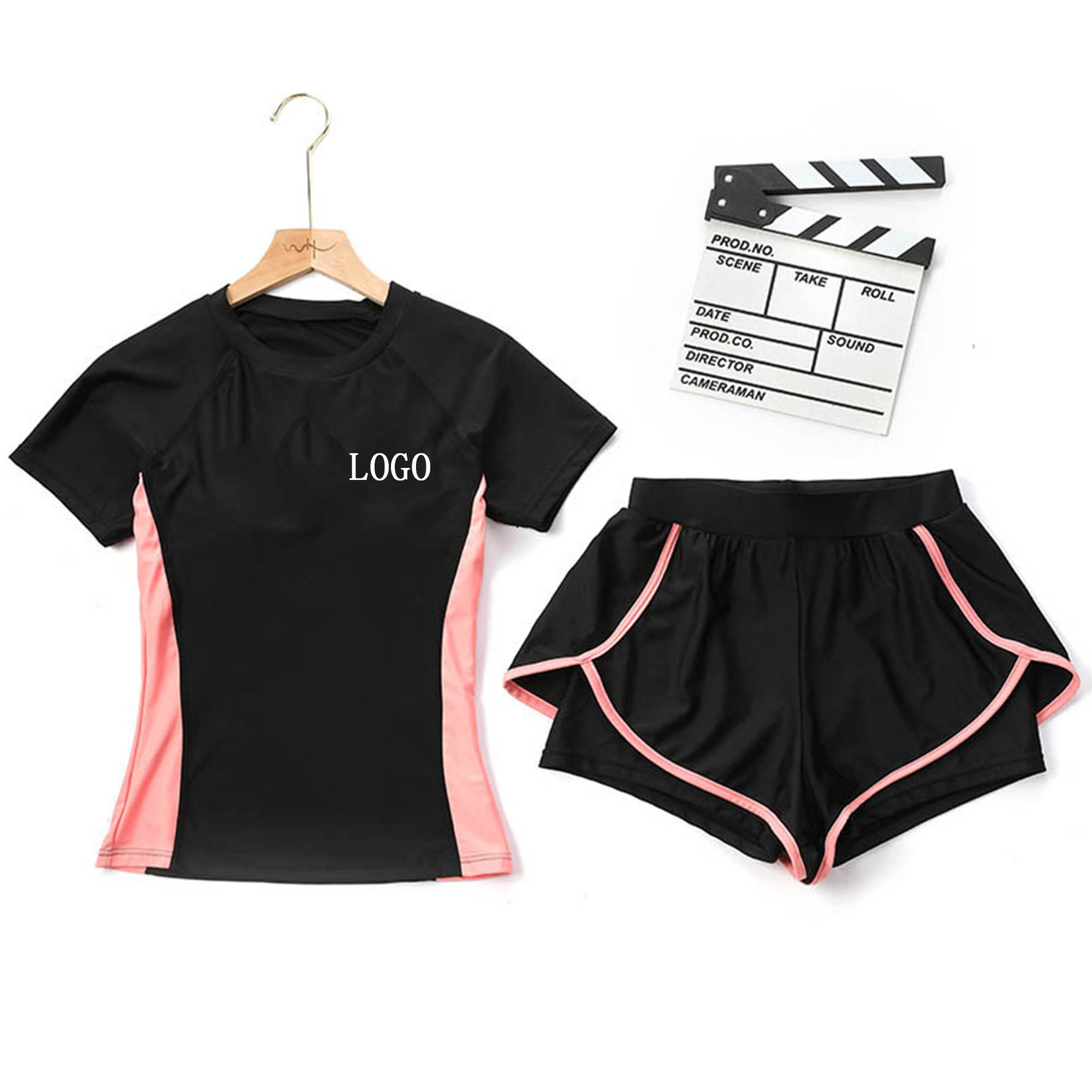 Women's Two Piece Built In Bra Swimsuit Rash Guard Swim Shirts 