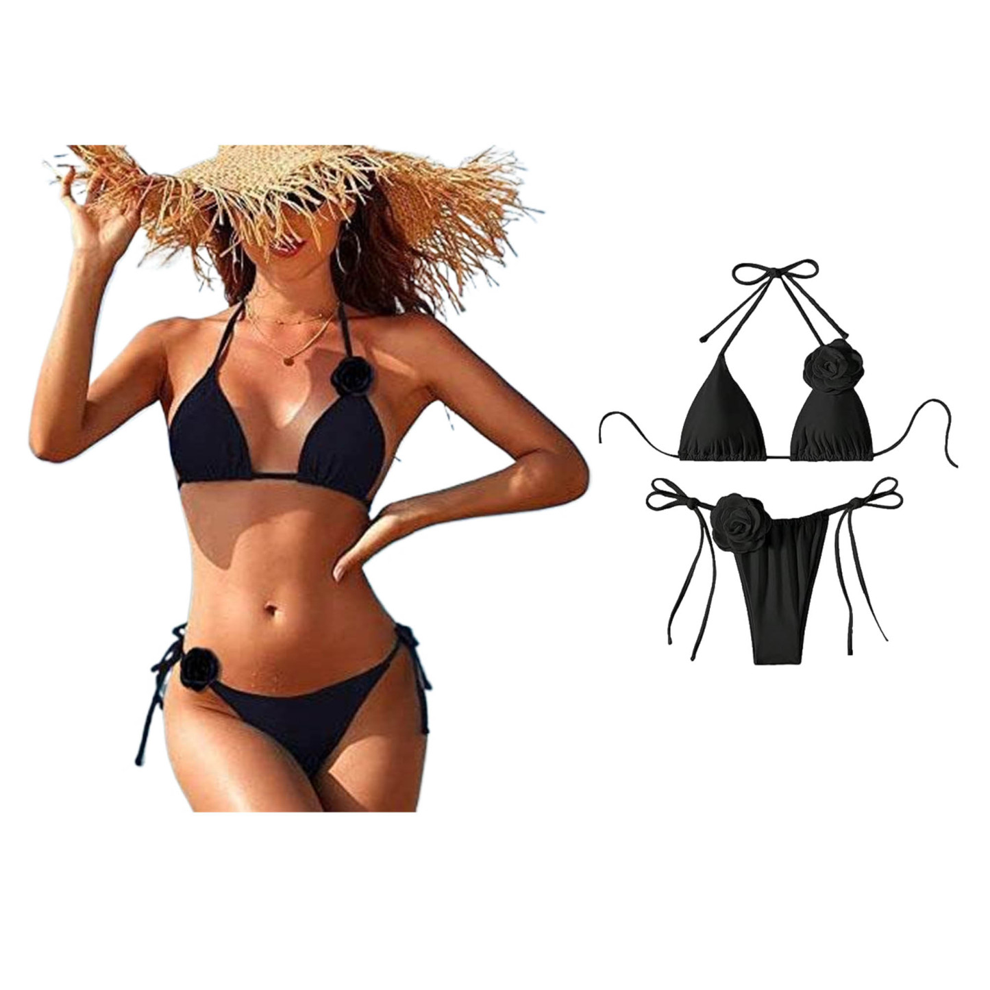 2 Piece 3D Flower Swimsuit Bikini Set