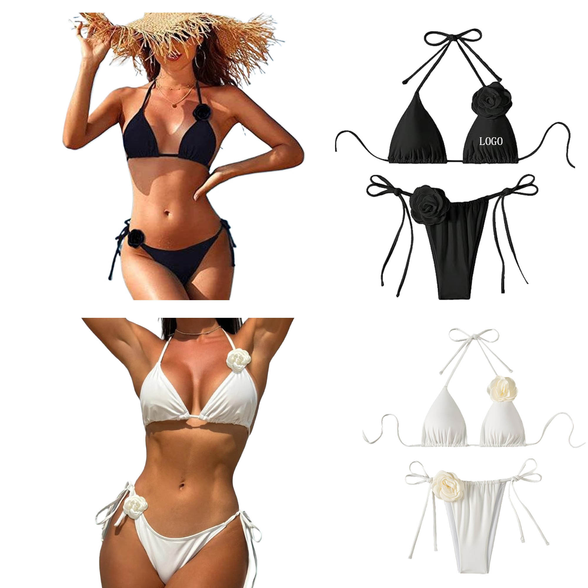 2 Piece 3D Flower Swimsuit Bikini Set