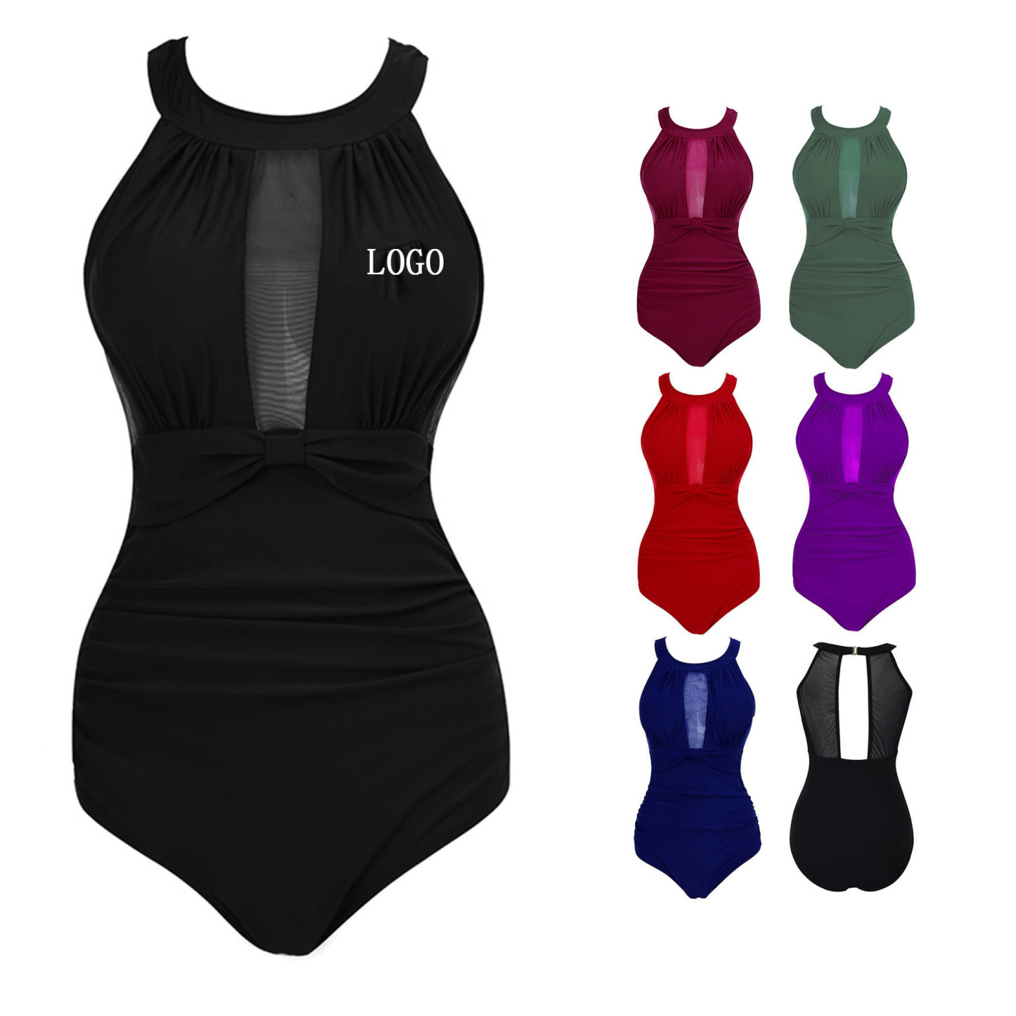 Stylish Tummy Control Bathing Suit Mesh Flattering One Piece Swimsuits
