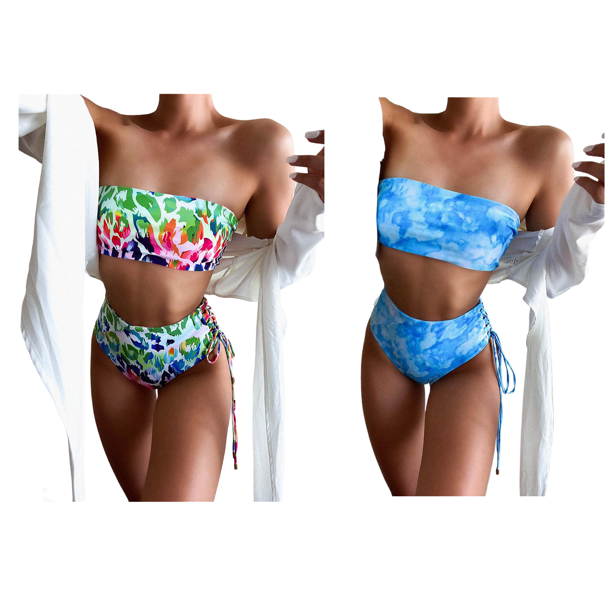 Two Piece Swimsuit Sexy High Waist  Strappy Bikini Set