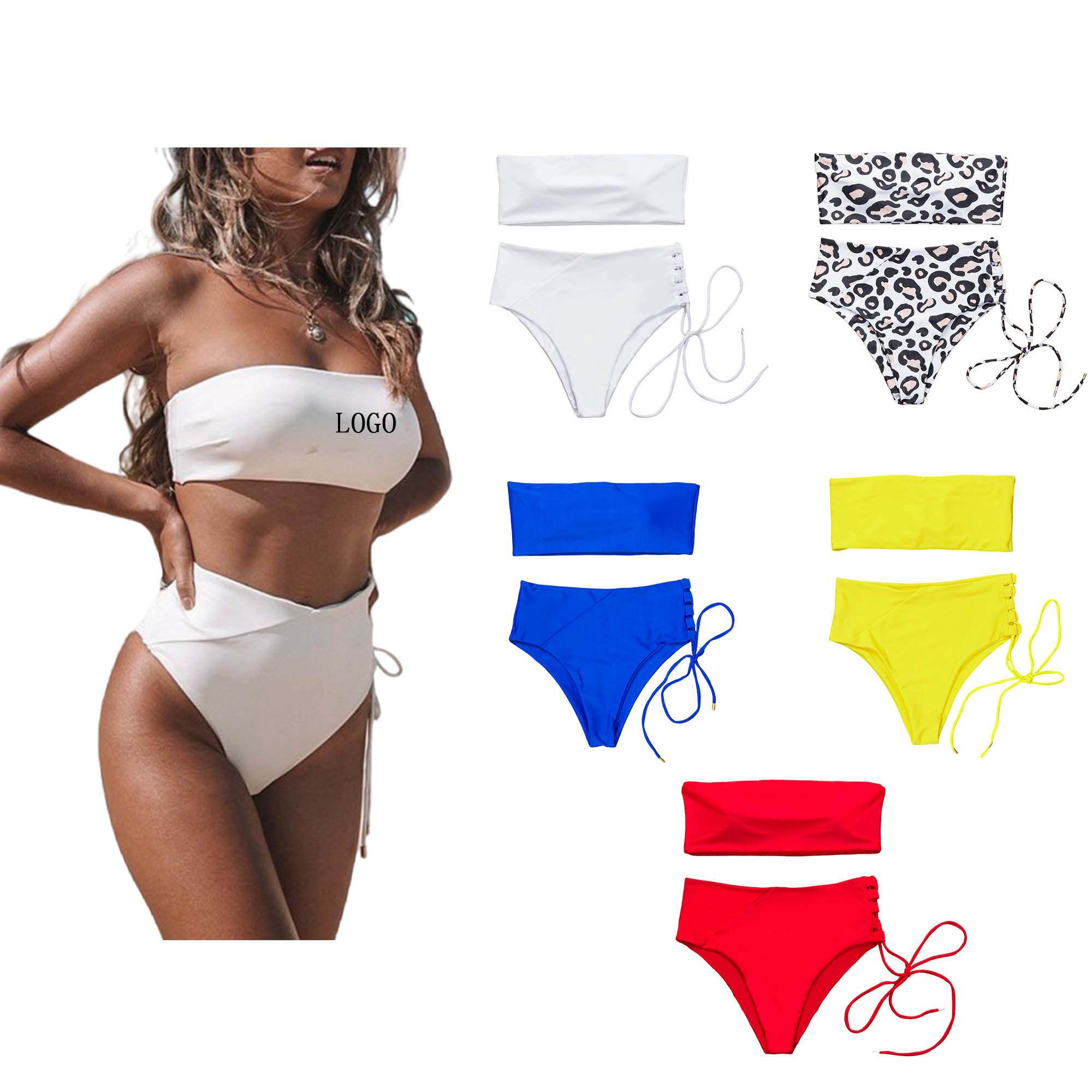 Two Piece Swimsuit Sexy High Waist  Strappy Bikini Set