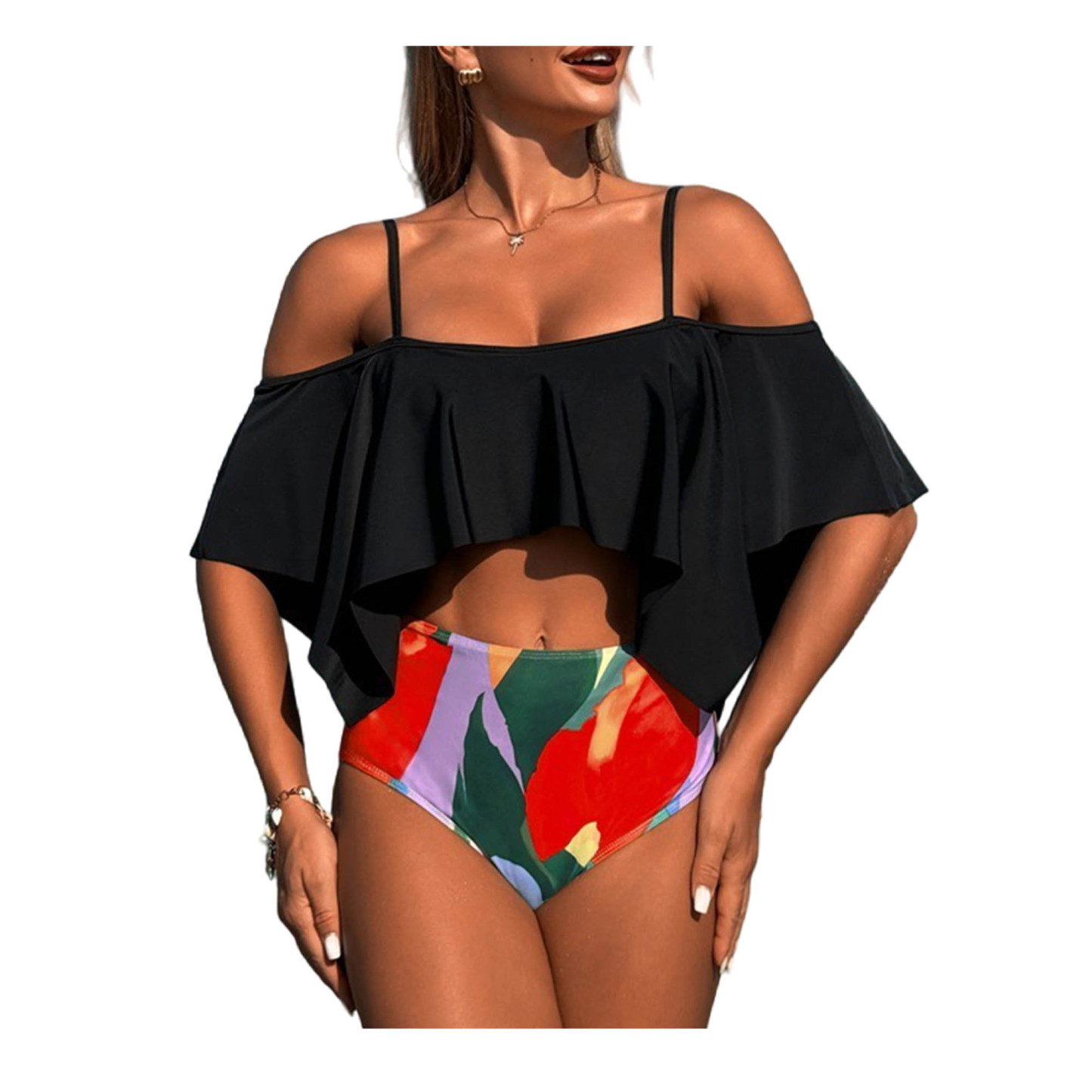 Two Piece Lotus Leaf Edge High Waist Swimsuit