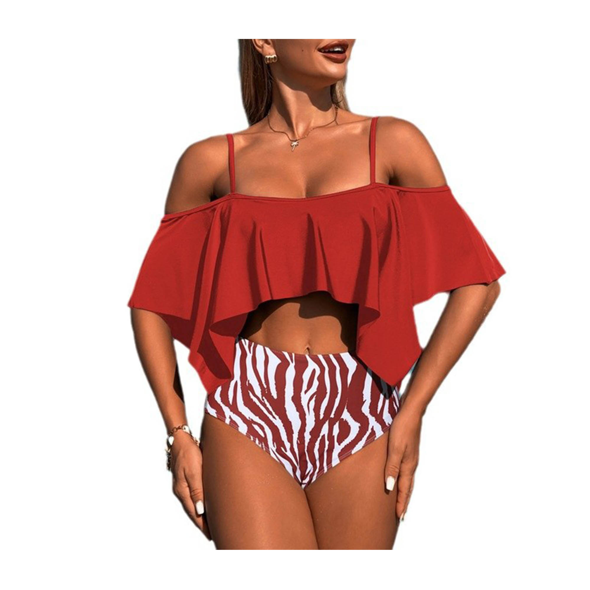 Two Piece Lotus Leaf Edge High Waist Swimsuit