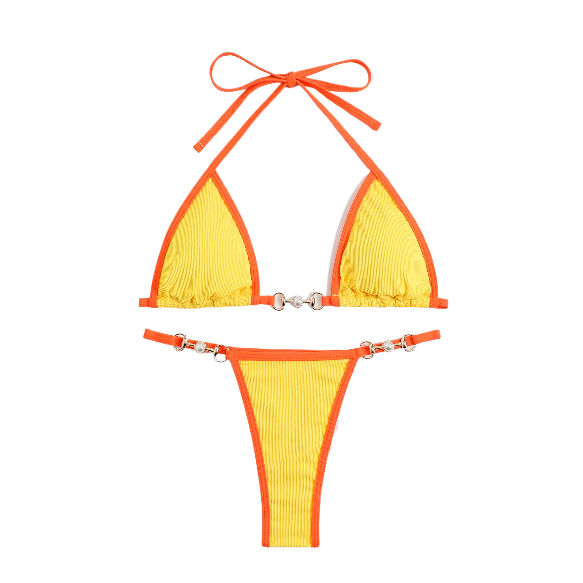 Triangle Thong Bikini Set With Metal Ring