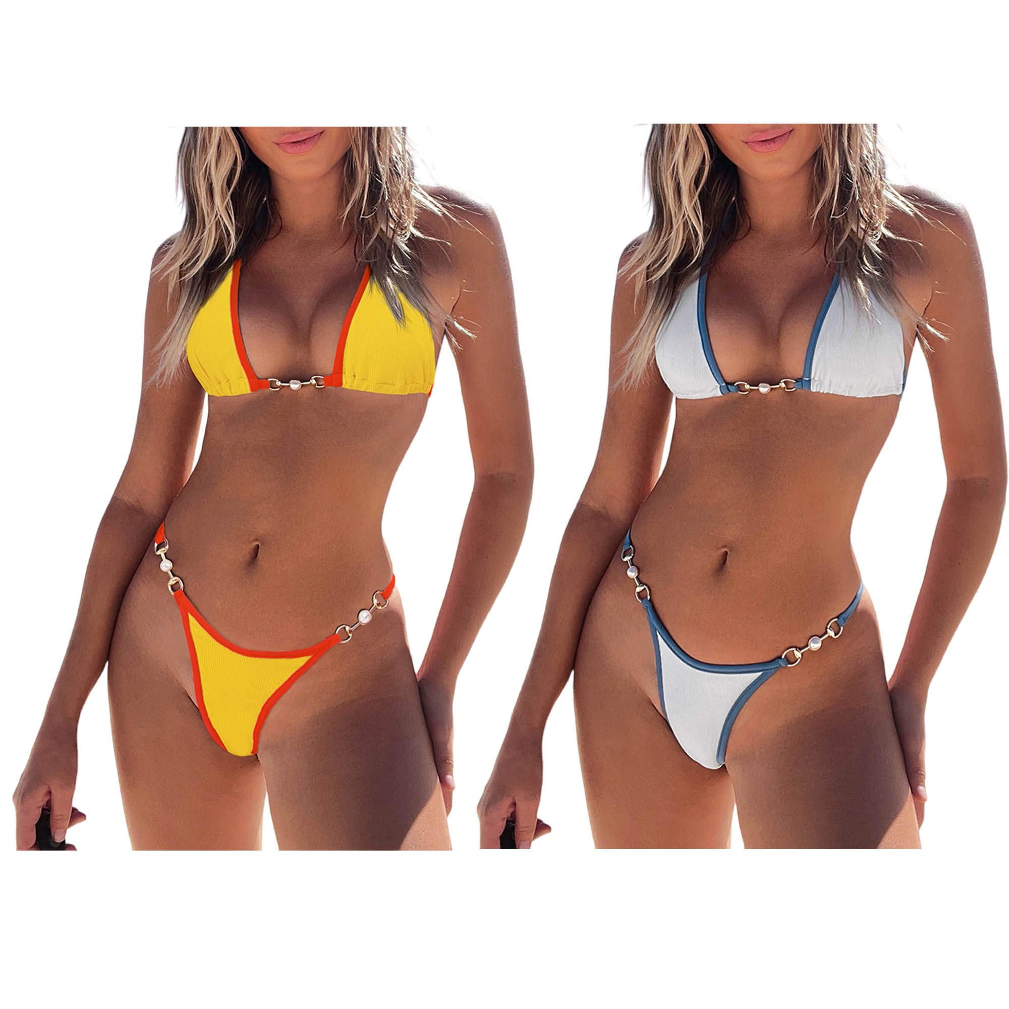 Triangle Thong Bikini Set With Metal Ring