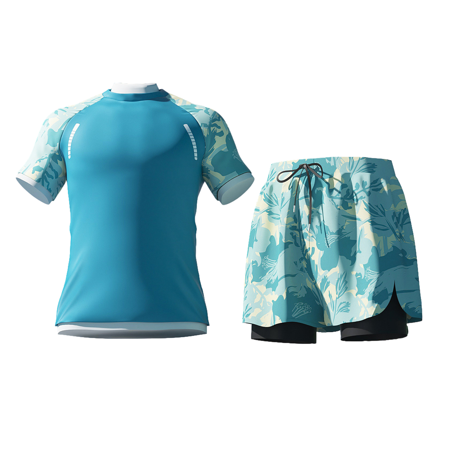 Men's 2 Piece Rash Guard Short Sleeve Swim Shirt Shorts