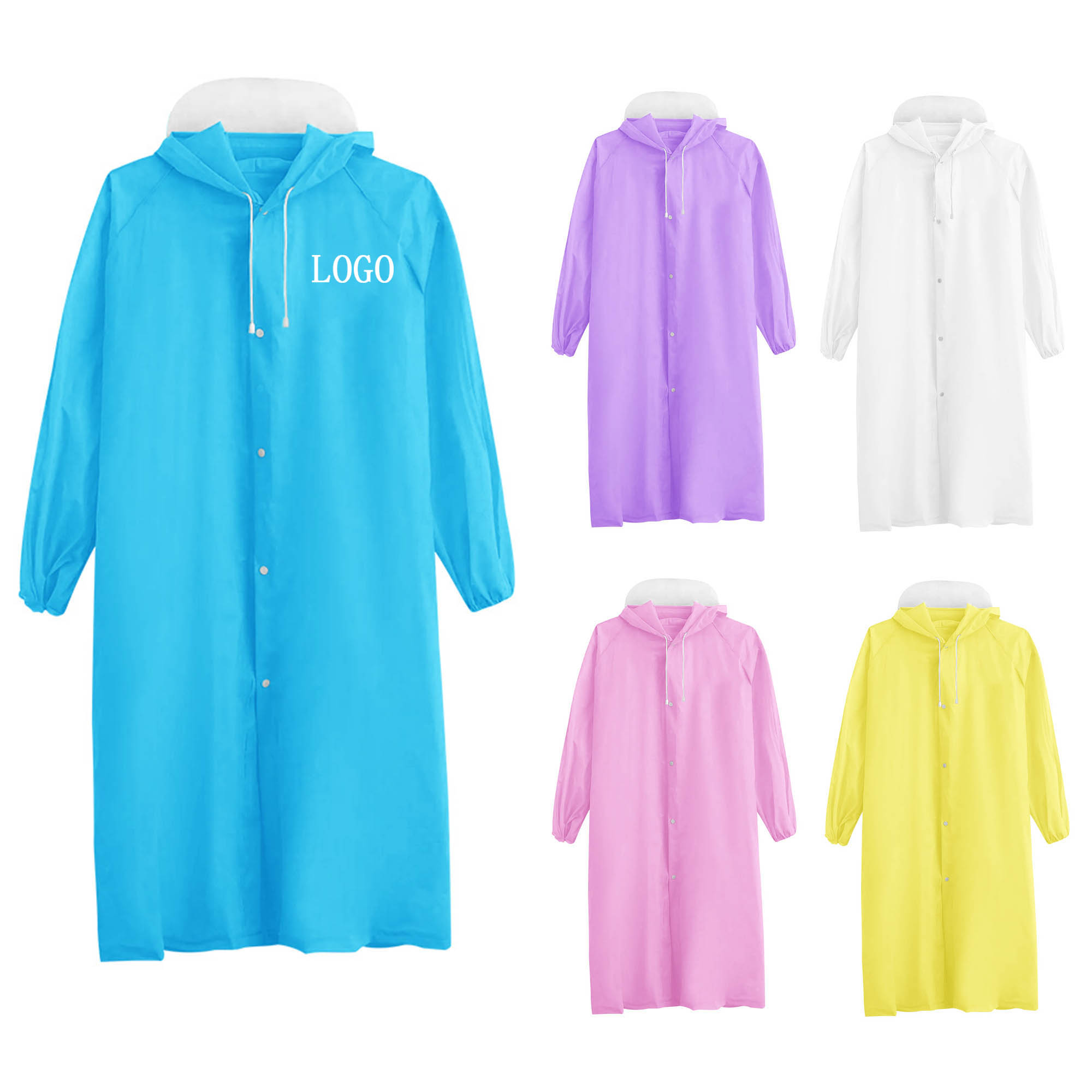 Reusable Rain Ponchos with Drawstring Hood Transparent Raincoat