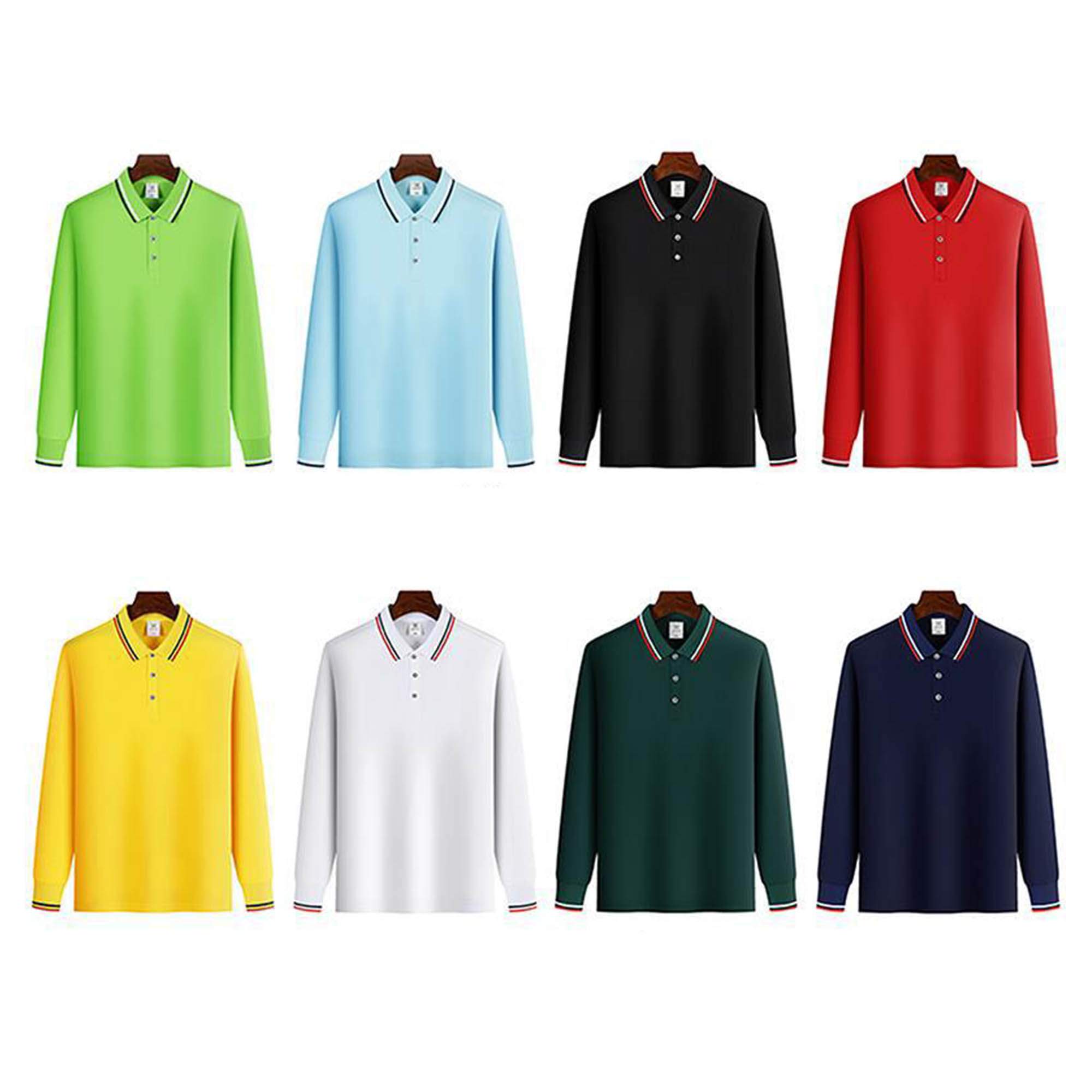 Solid Color Polo Shirts With Striped Cuffs And Necklines
