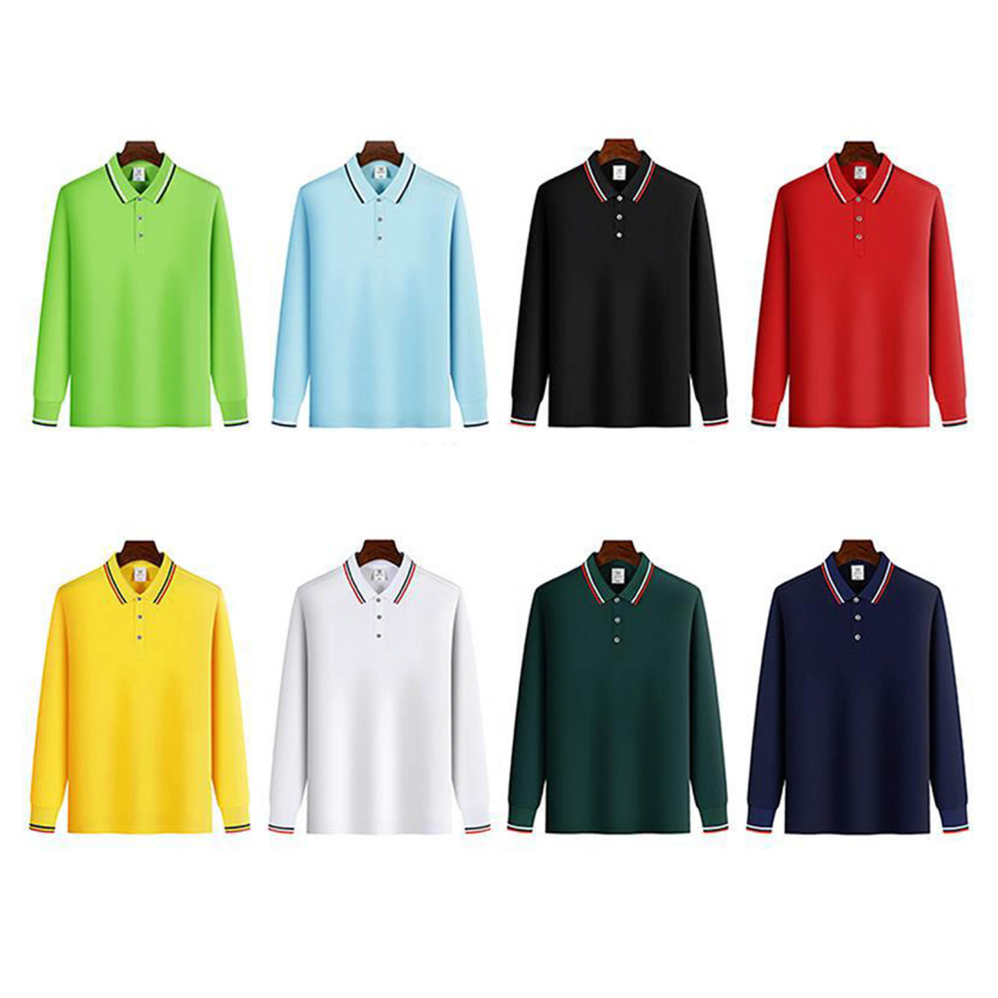 Solid Color Polo Shirts With Striped Cuffs And Necklines