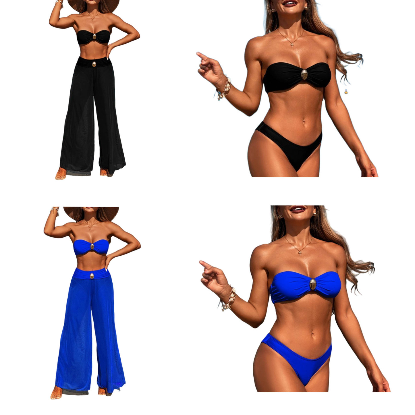 Women's 3 Piece Bikini Set With Beach Cover Up Mesh Pants