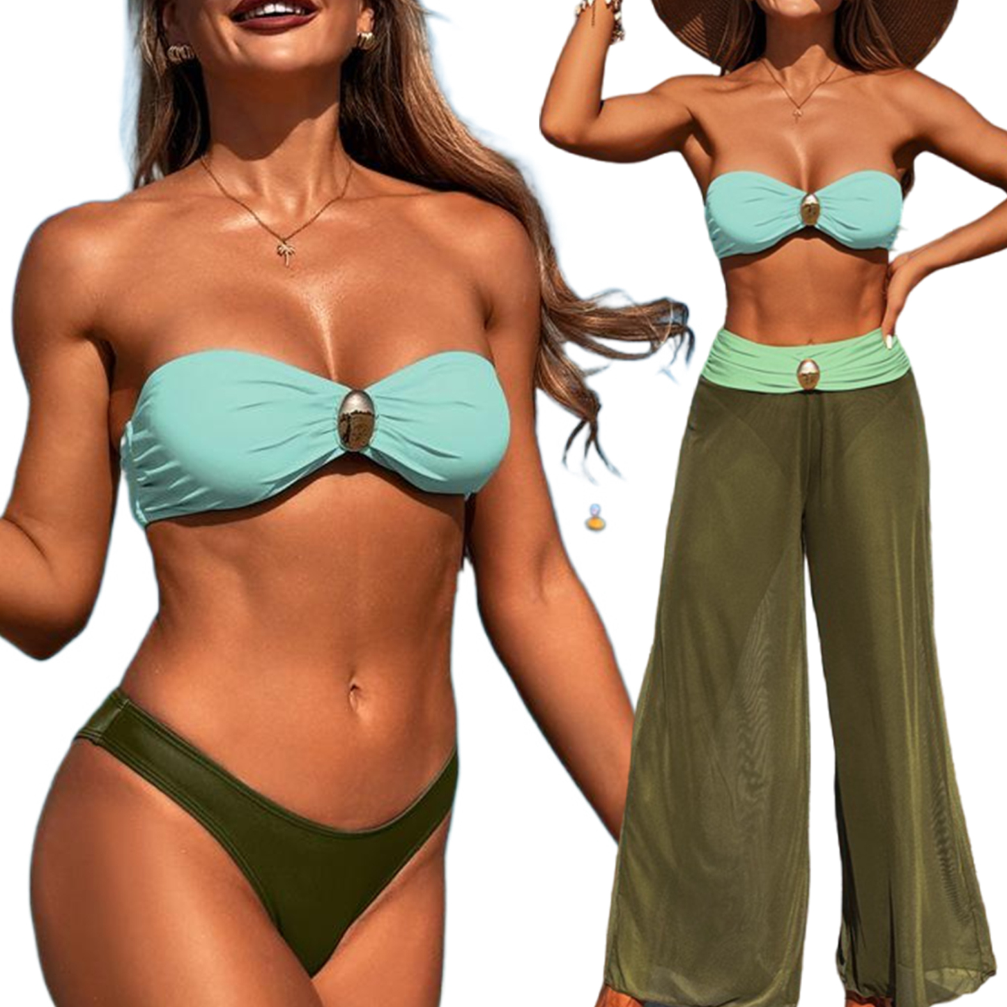 Women's 3 Piece Bikini Set With Beach Cover Up Mesh Pants