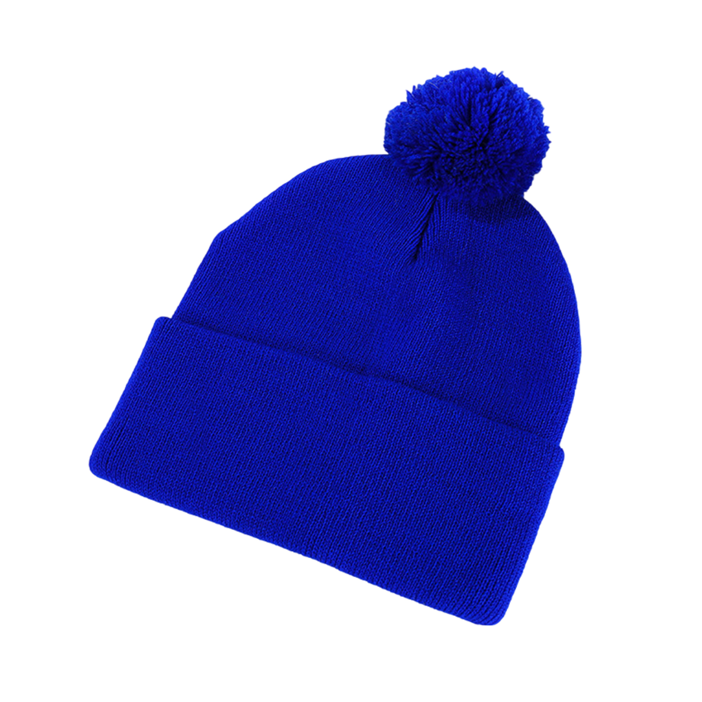 Acrylic Knit Beanie With Cuff And Pompom