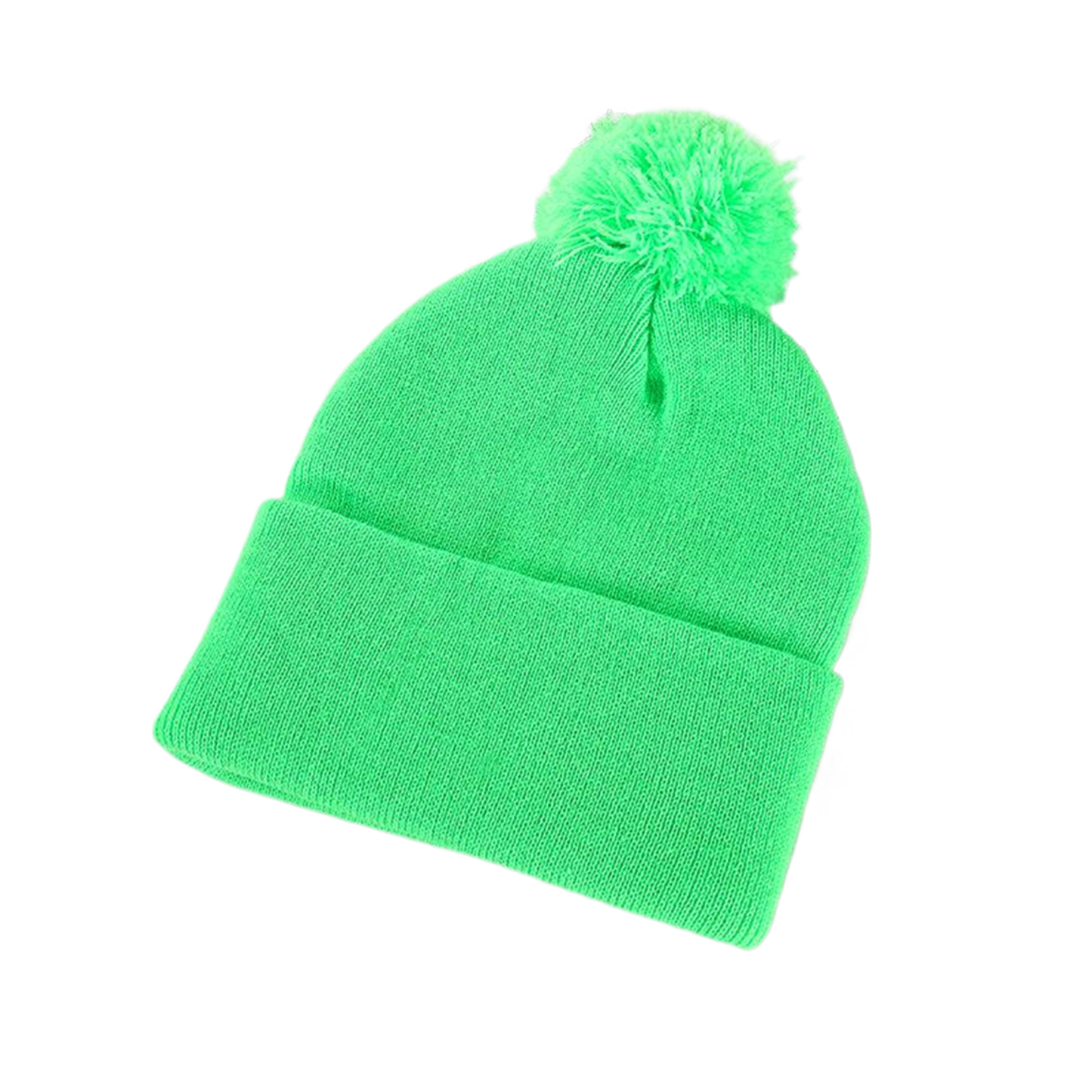 Acrylic Knit Beanie With Cuff And Pompom