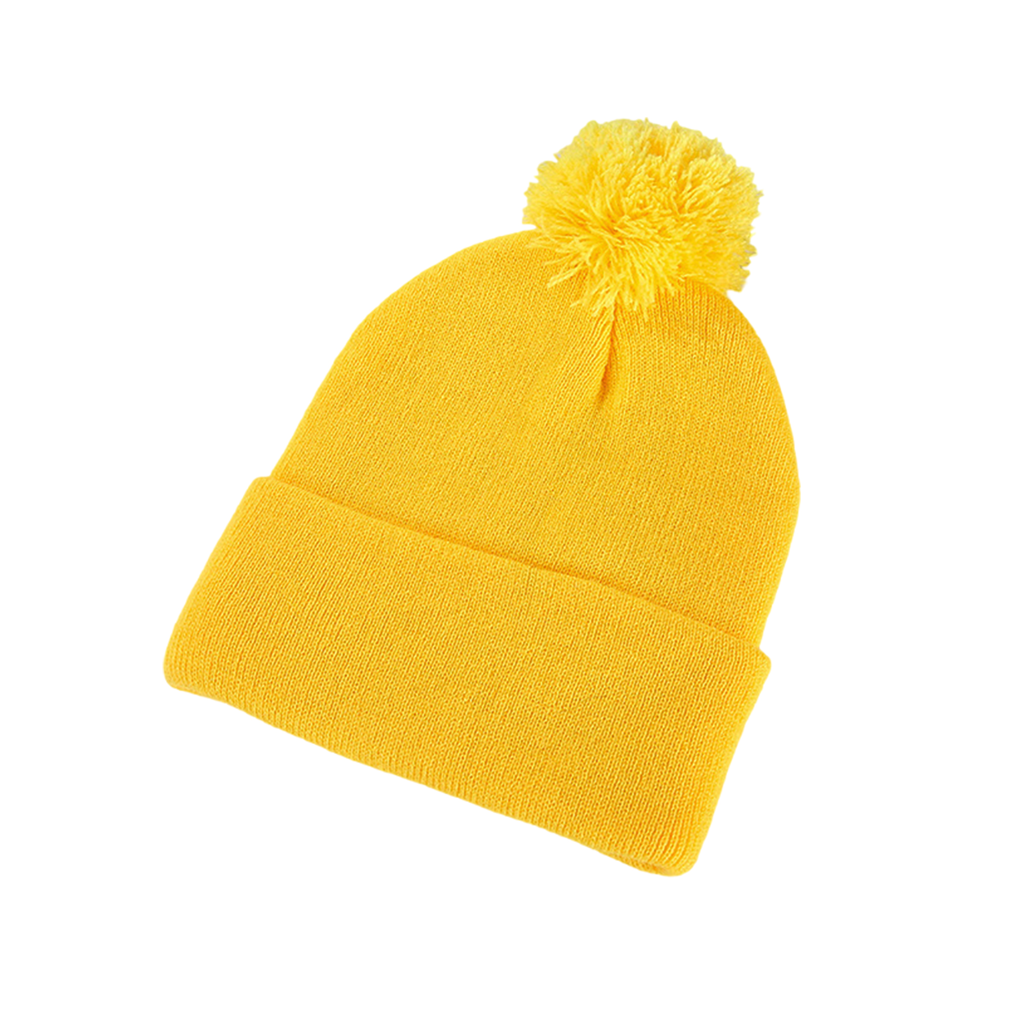Acrylic Knit Beanie With Cuff And Pompom