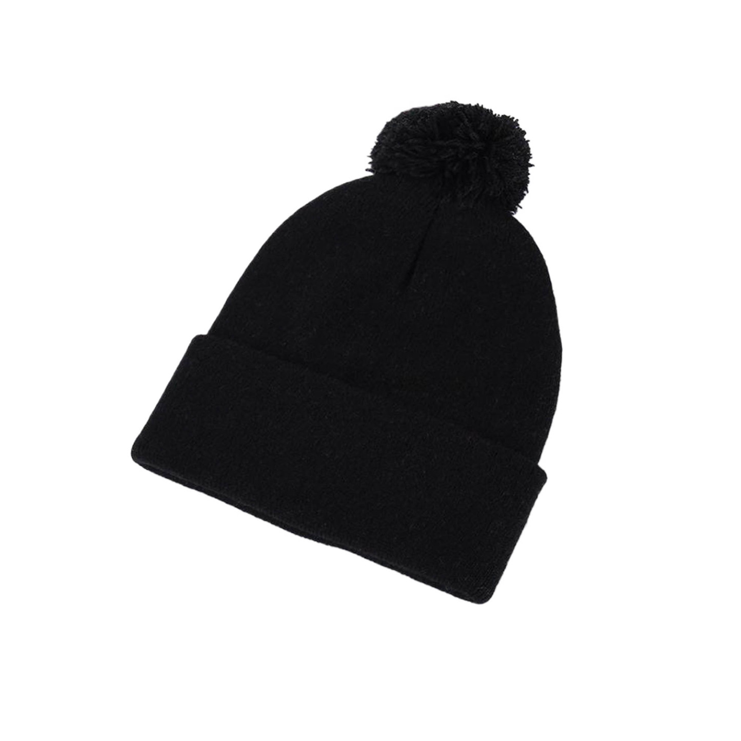 Acrylic Knit Beanie With Cuff And Pompom