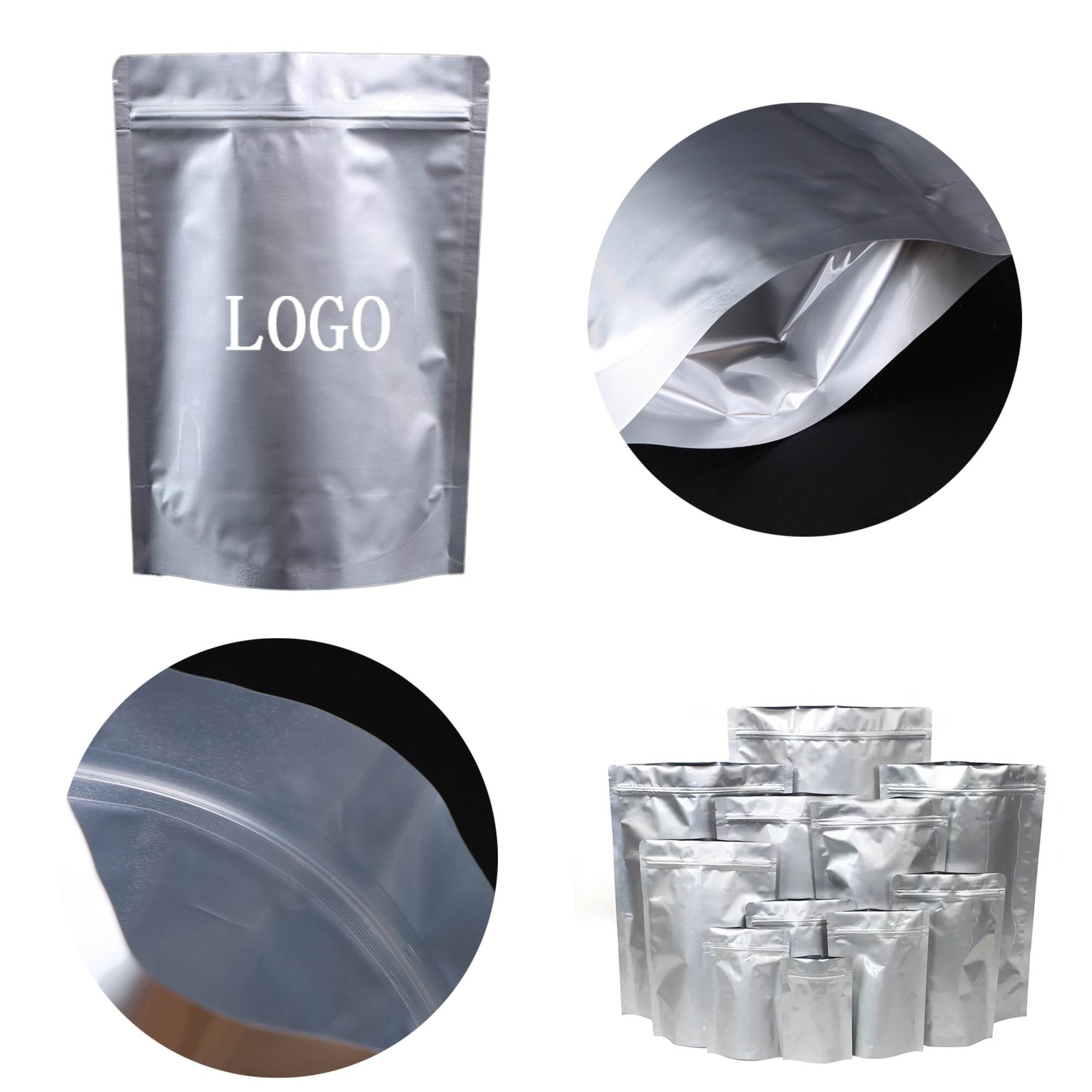 Resealable Mylar Bag Heat Seal Silver Aluminum Foil Bag