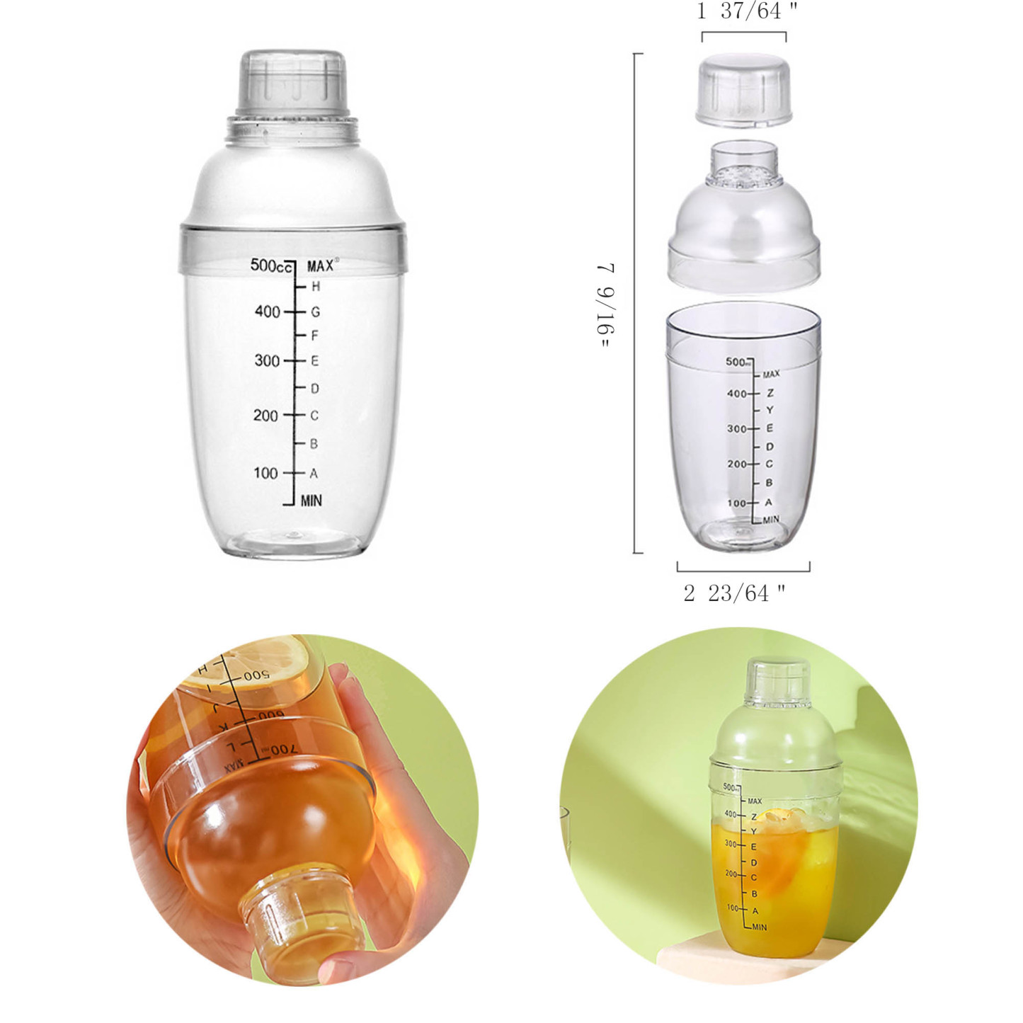 500 ML 17 OZ Plastic Cocktail Shaker 