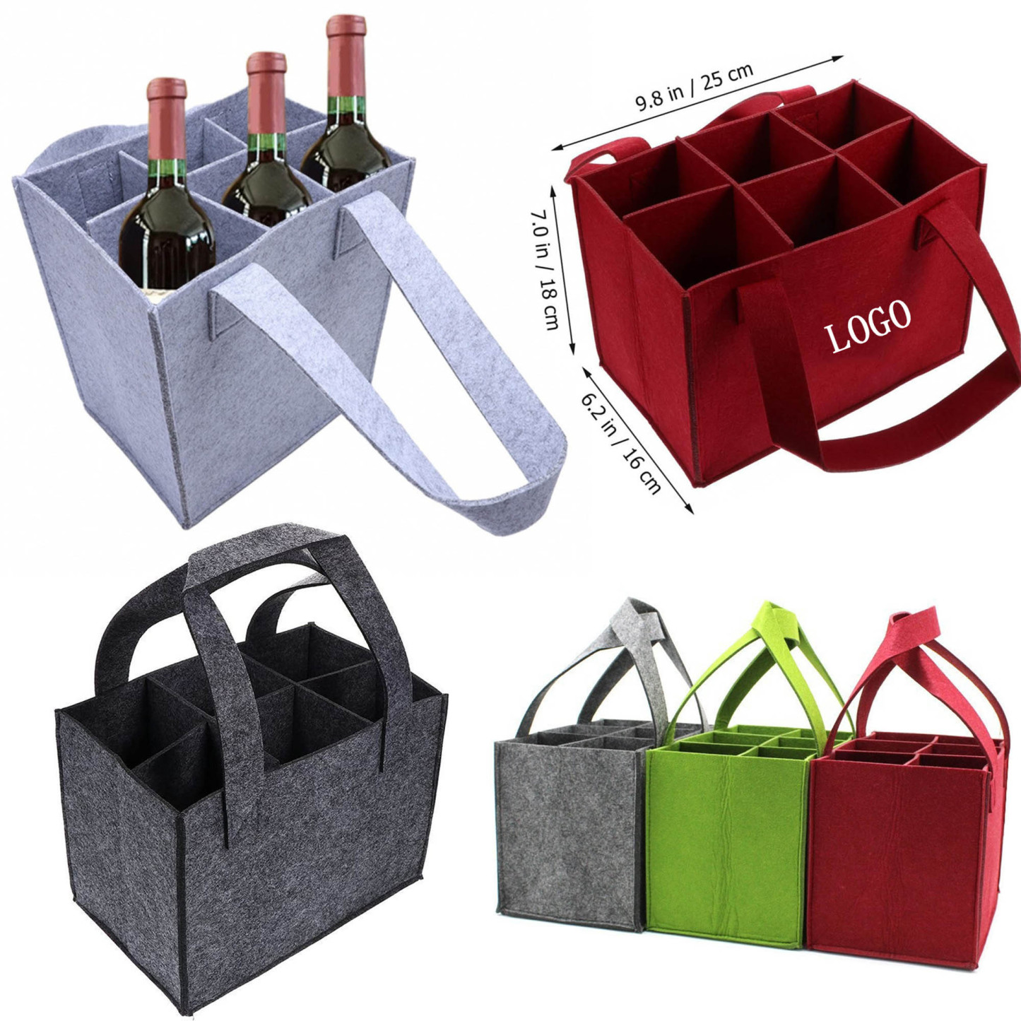  6 Compartments Felt Wine Bottle Bag