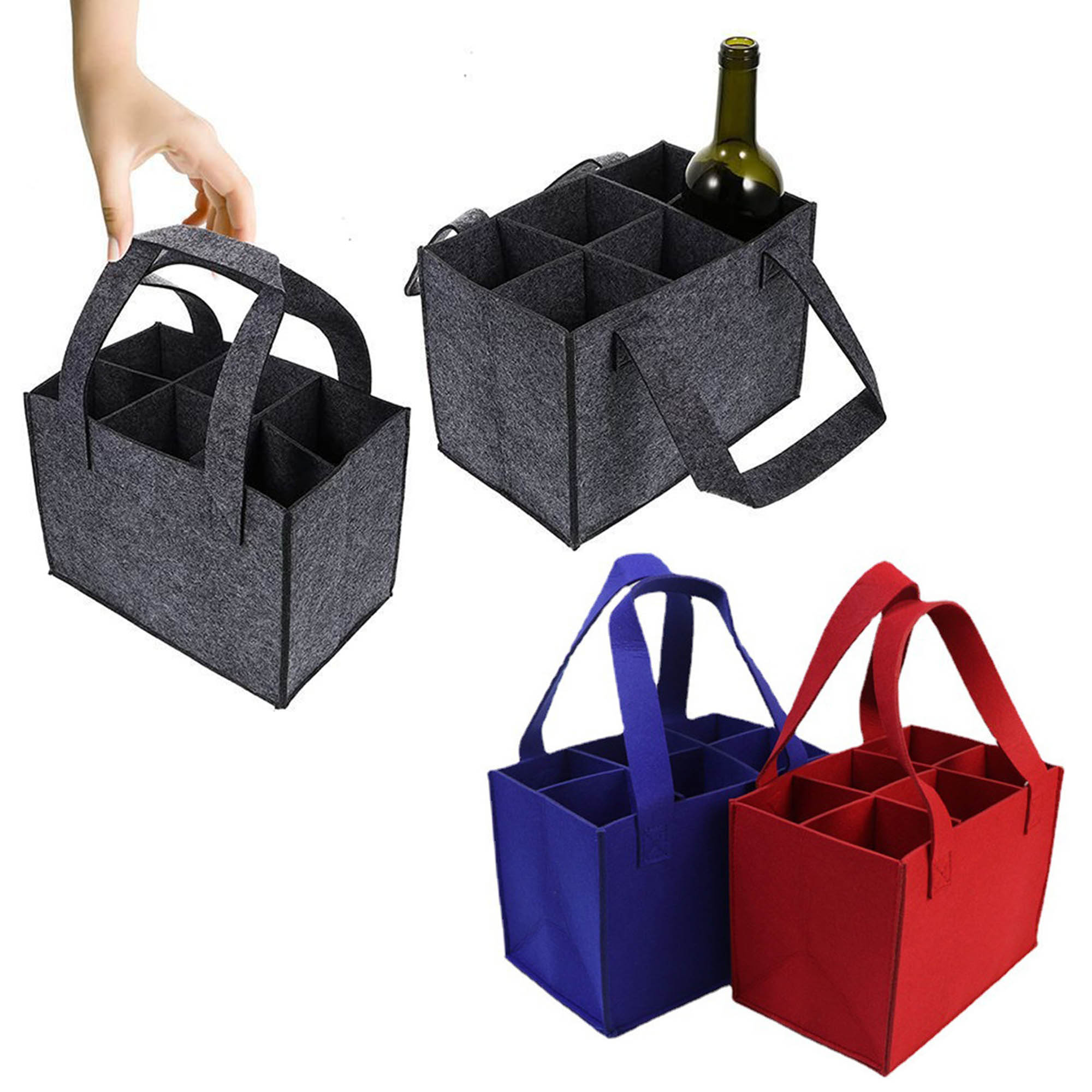  6 Compartments Felt Wine Bottle Bag