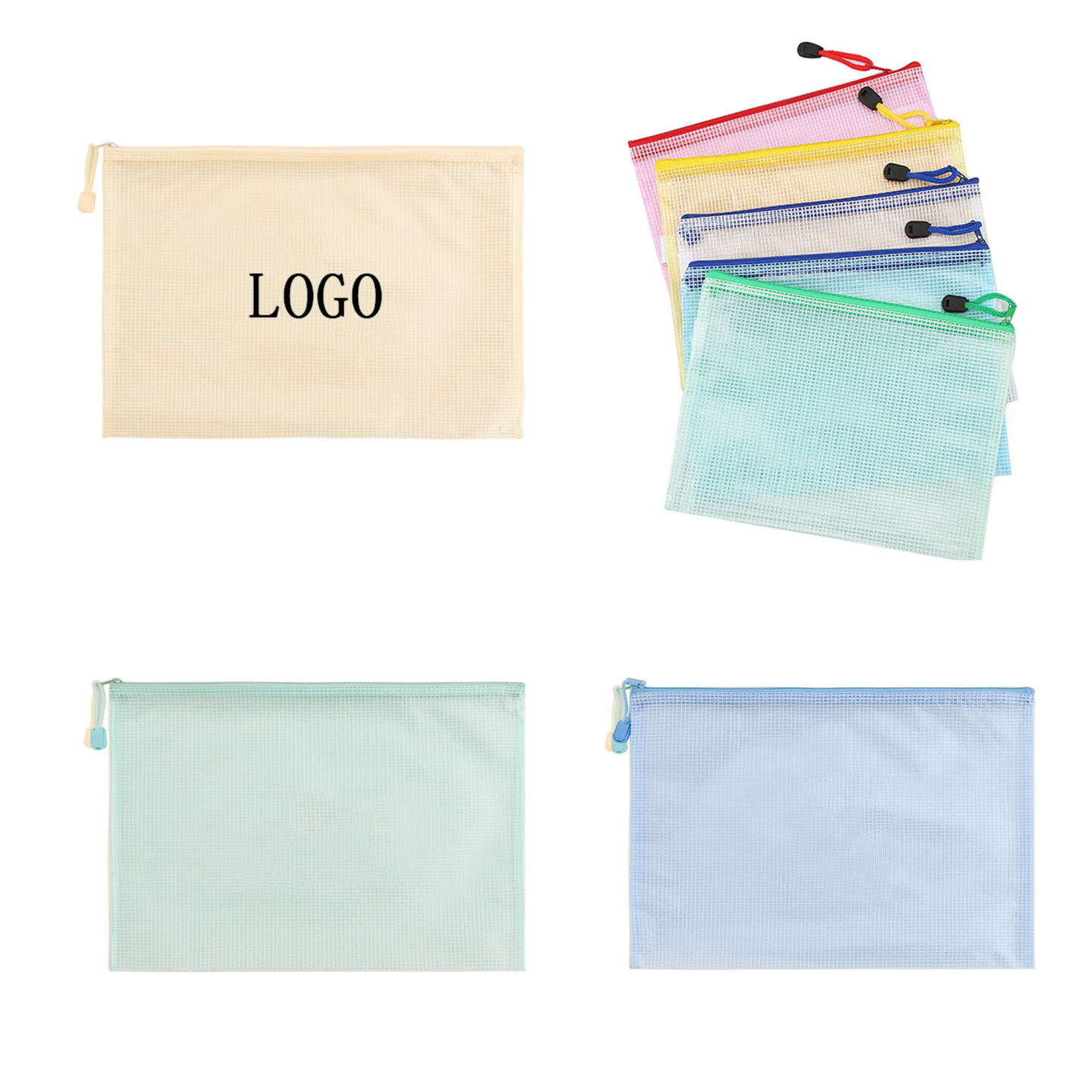 A4 File Translucent Bag Document Mesh Zipper Pouch Bag