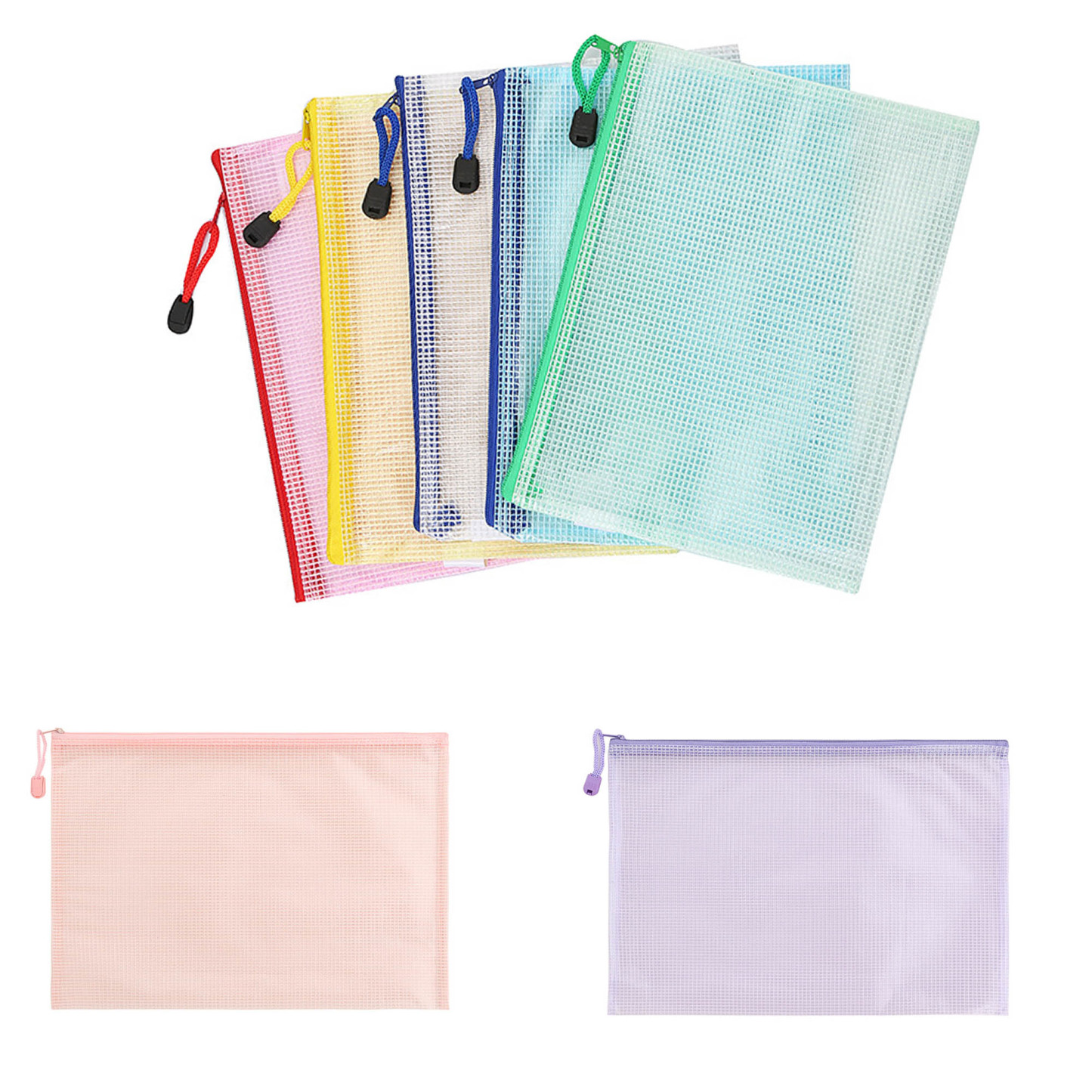 A4 File Translucent Bag Document Mesh Zipper Pouch Bag