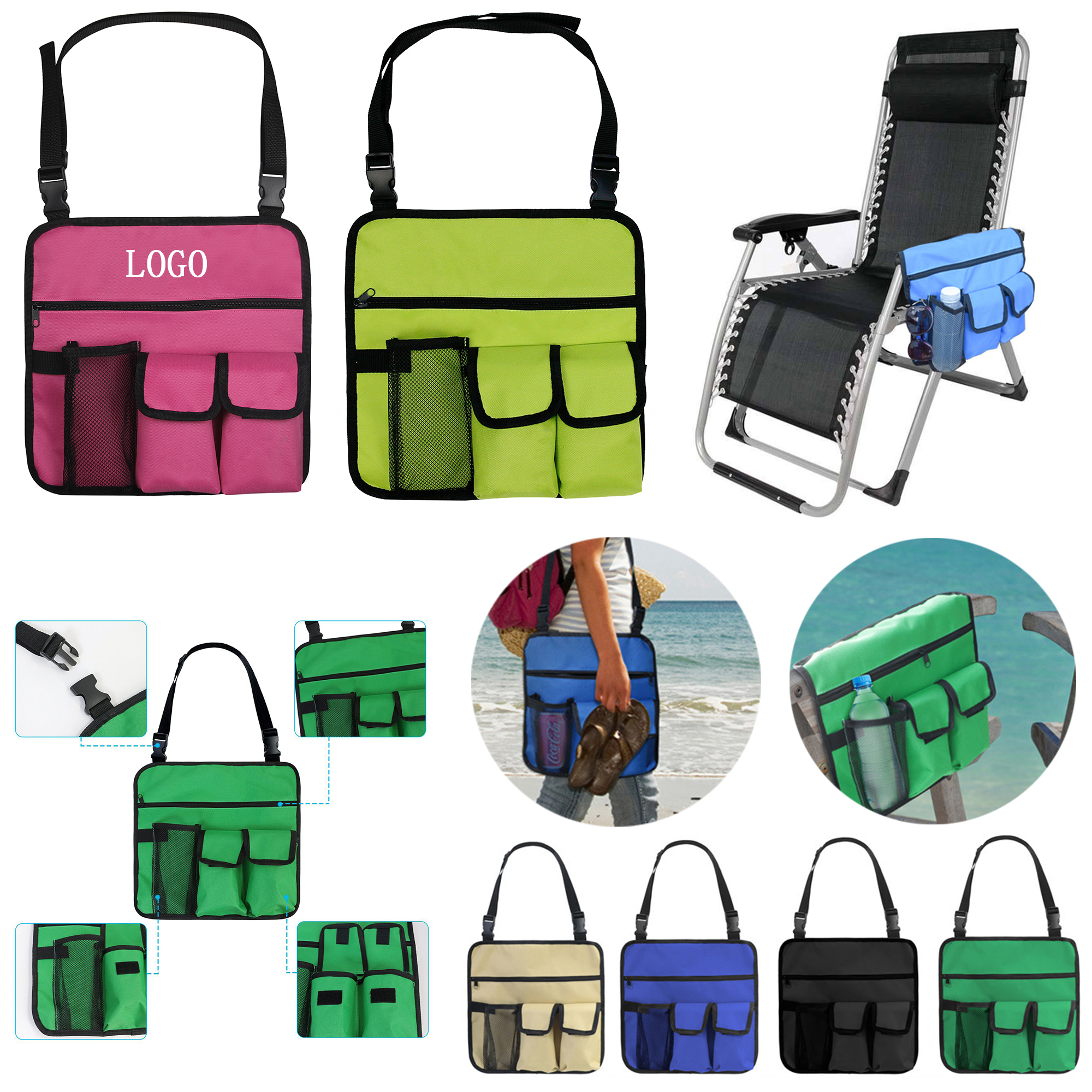 Beach Chair Side Storage Bag Removable Hanging Bag