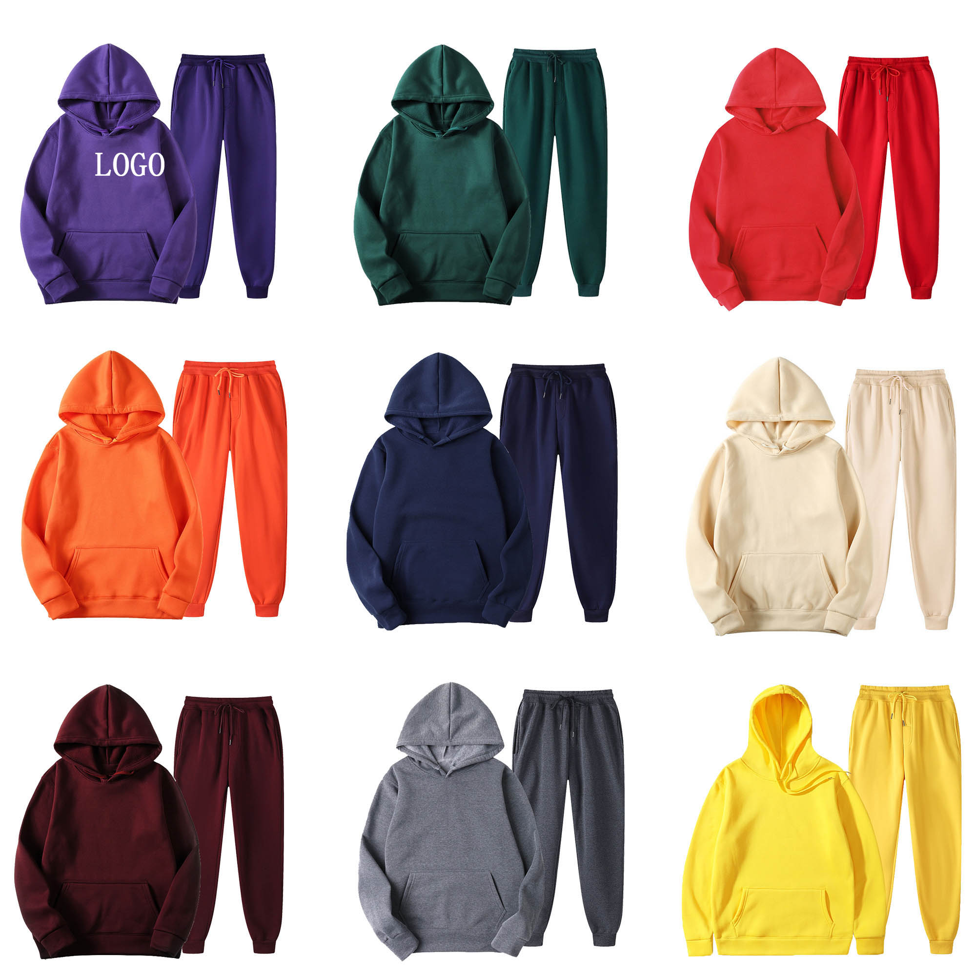 2 Piece Unisex Hoodies Sweatshirts Set