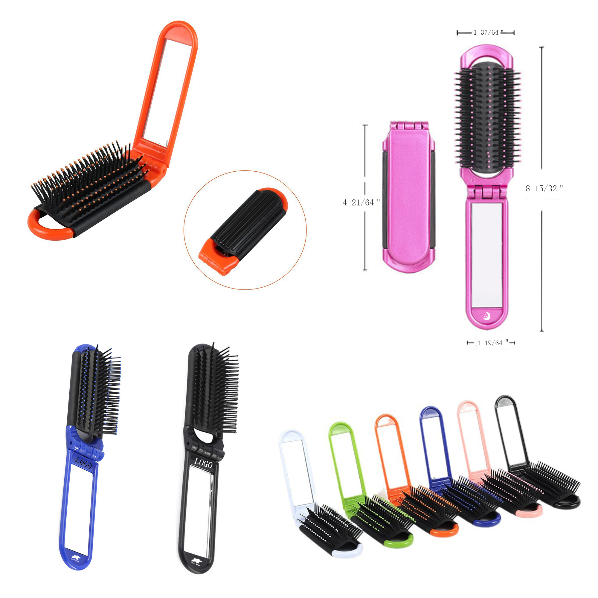 Travel Hairbrush Set with Compact Mirror
