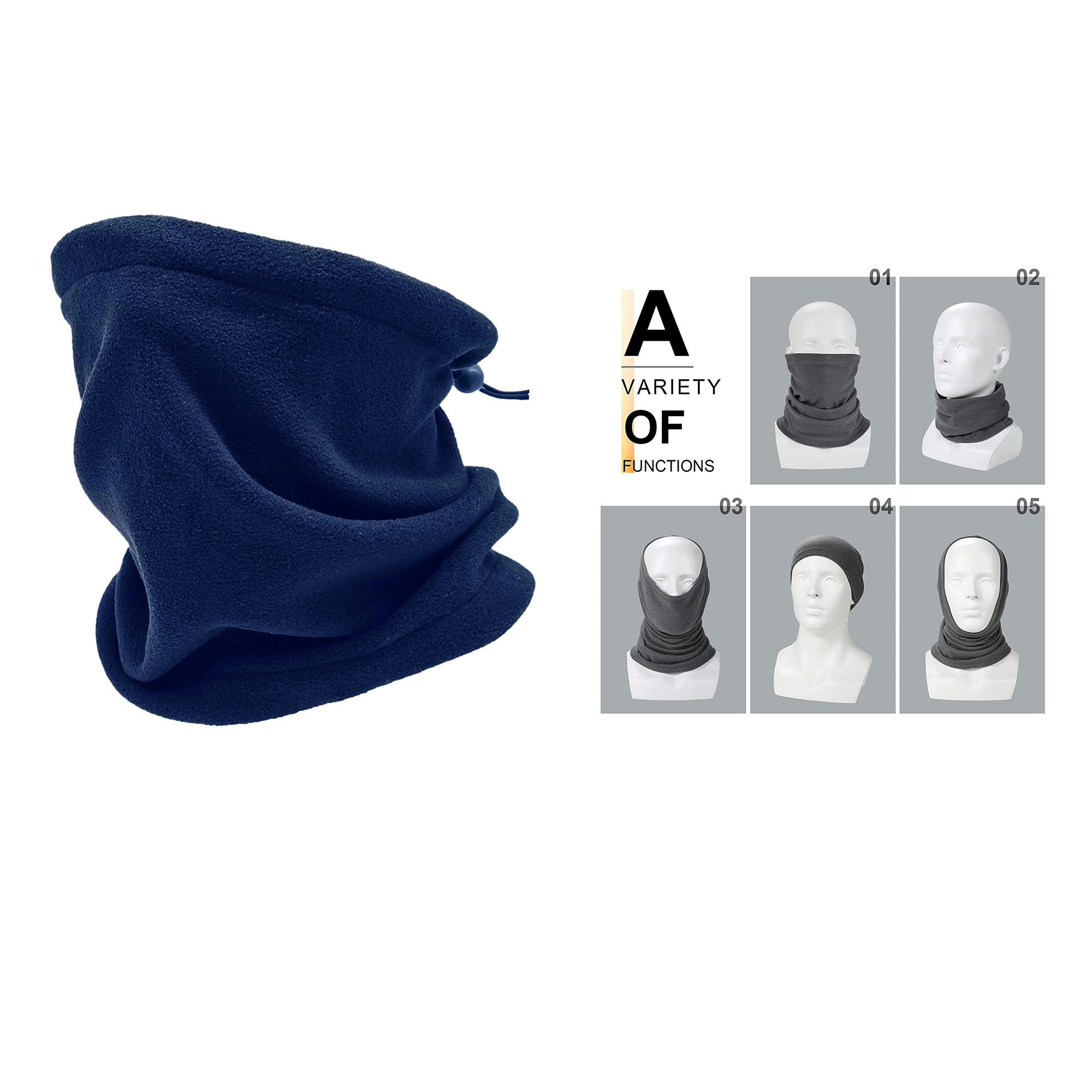 Fleece Neck Warmer Gaiter Drawstring Windproof Face Covering  Polar Fleece  Scarf