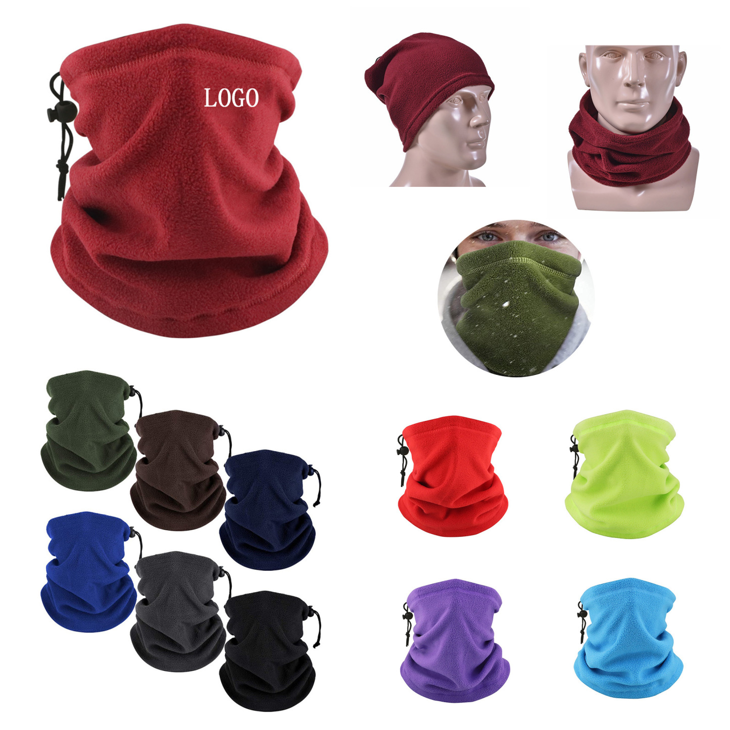 Fleece Neck Warmer Gaiter Drawstring Windproof Face Covering  Polar Fleece  Scarf