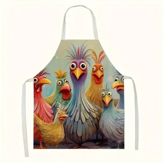 Adult Linen Apron: Vibrant Chicken Print 🍗