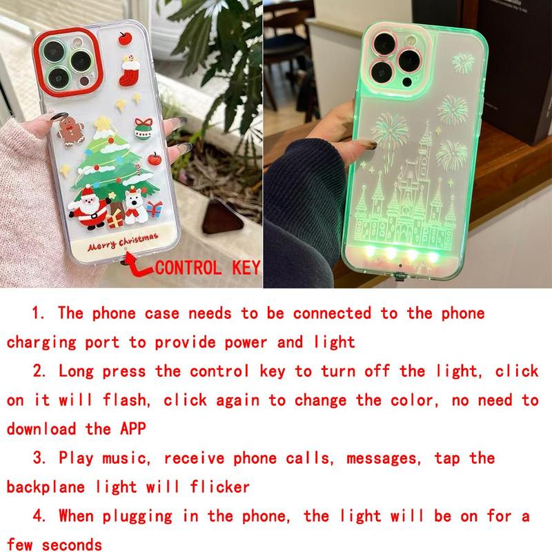 Luminous Call Light Up Flash Five Color Retro Pink Castle Firework Phone Case For iPhone 16 15 14 13 12 11 Pro Max Plus Cover