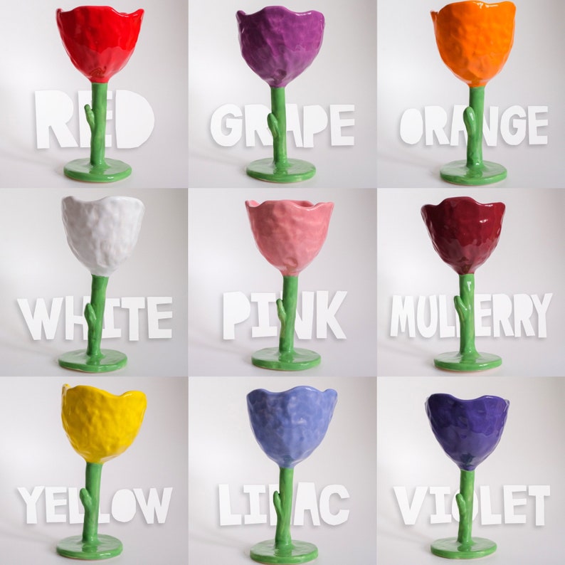 Handmade Ceramic Tulip Goblet Unique Flower Pottery Cup Vine Goblet Po