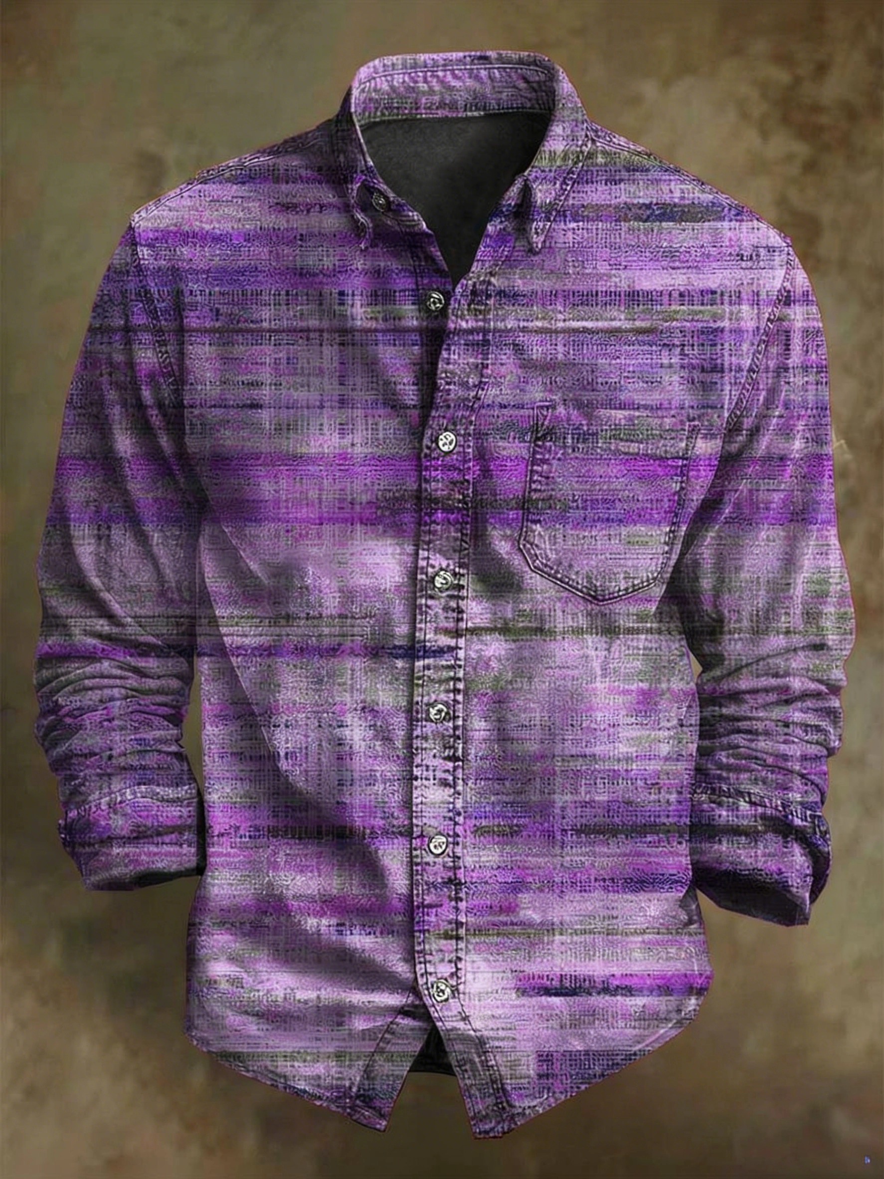 Vintage Aged Stripe Print Casual Long Sleeve Shirt