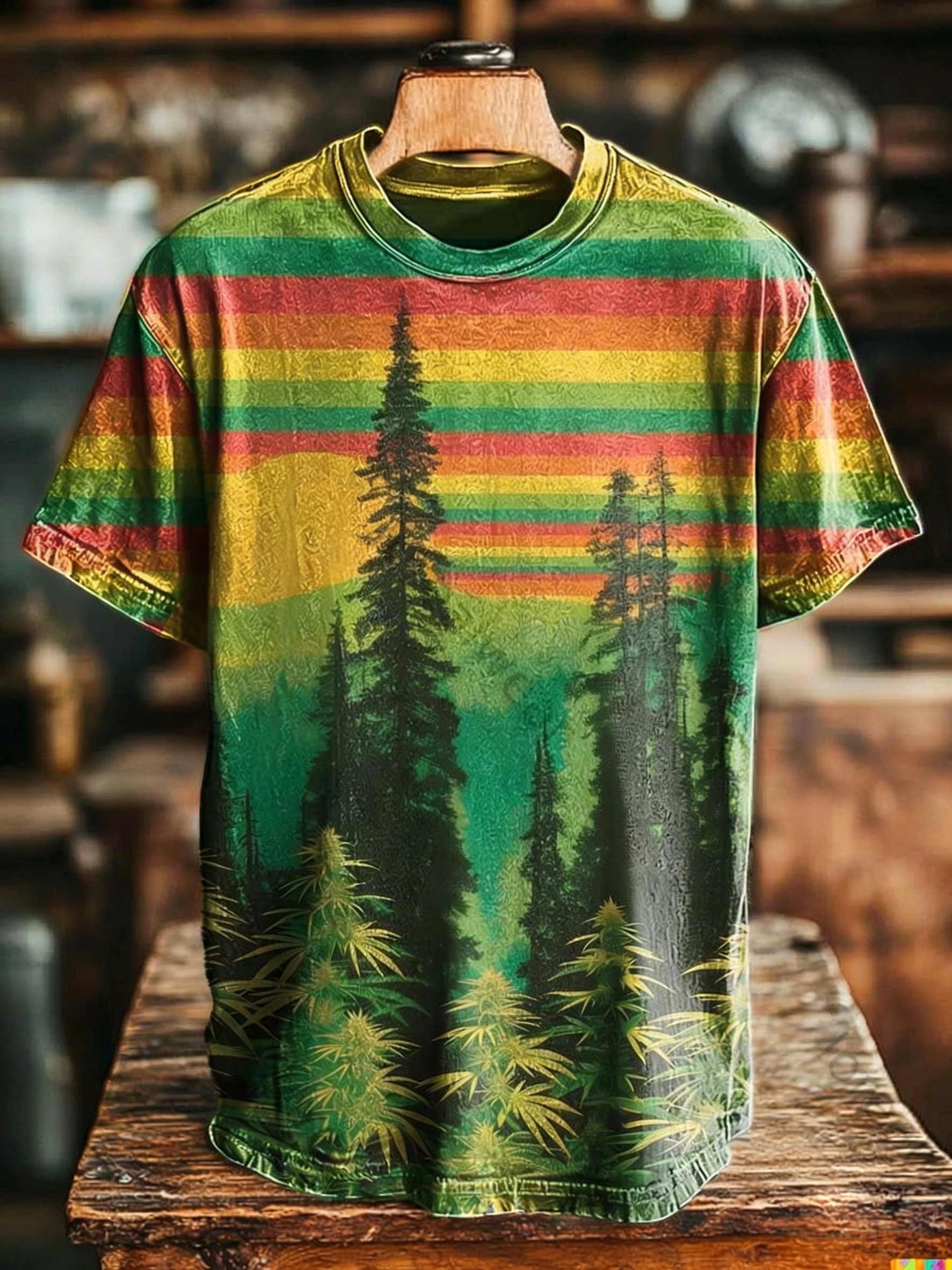 Reggae Forest Cannabis Print Casual Short-Sleeve T-Shirt