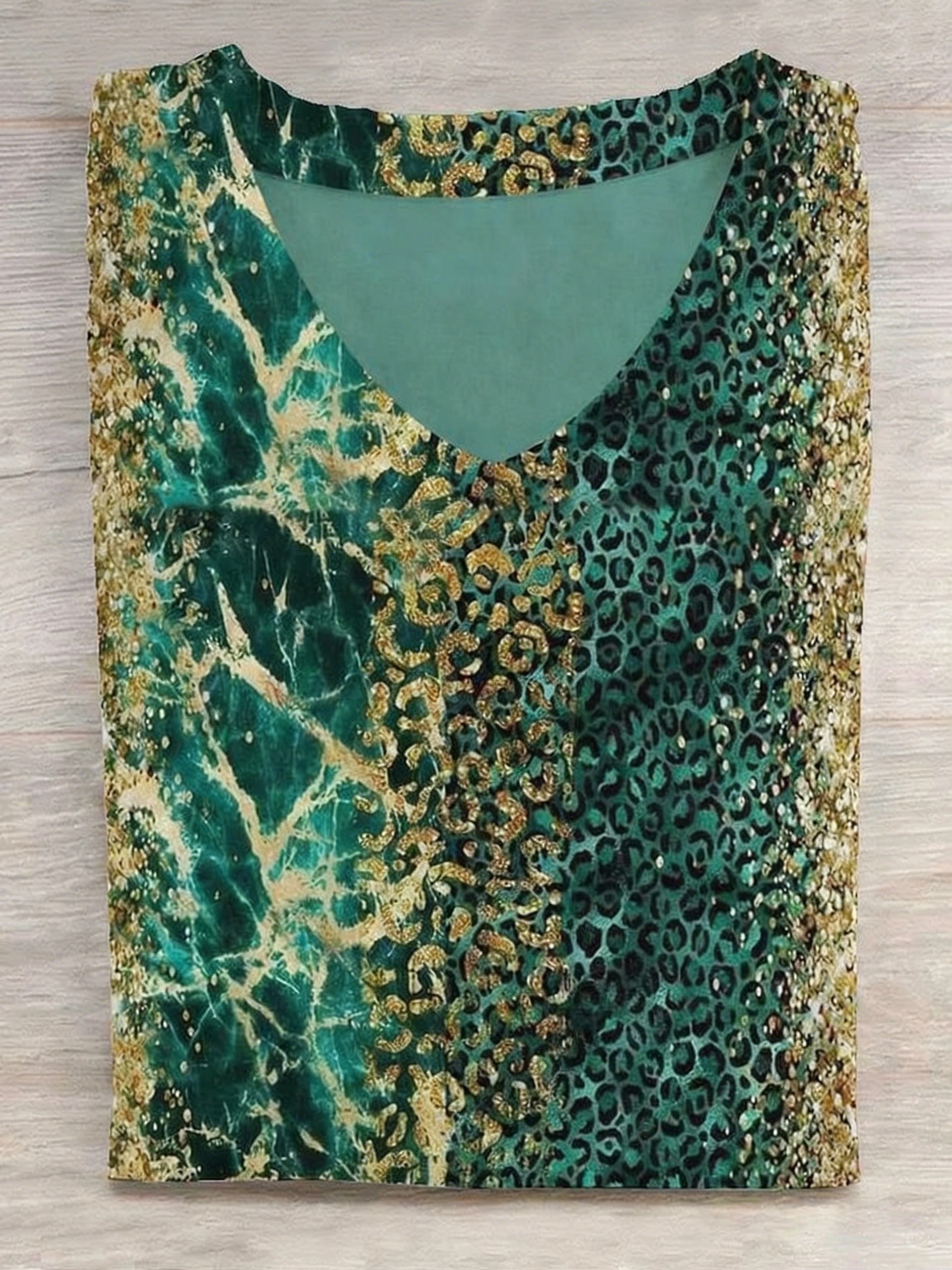 Women's Marble Leopard Patchwork Abstract Print Irregular Top