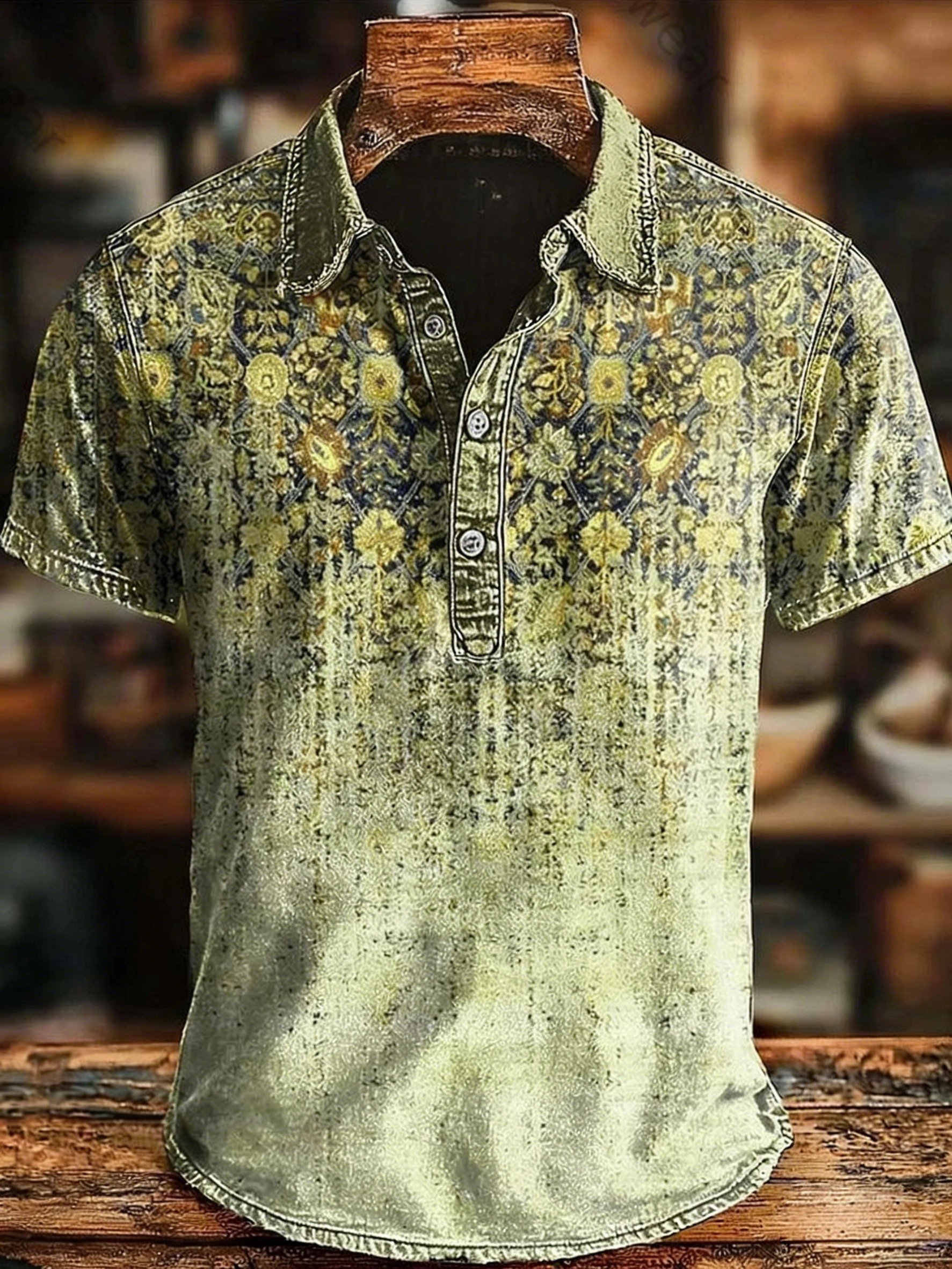 Retro Ethnic Gradient Art Print Casaul Short SLeeve Polo Shirt