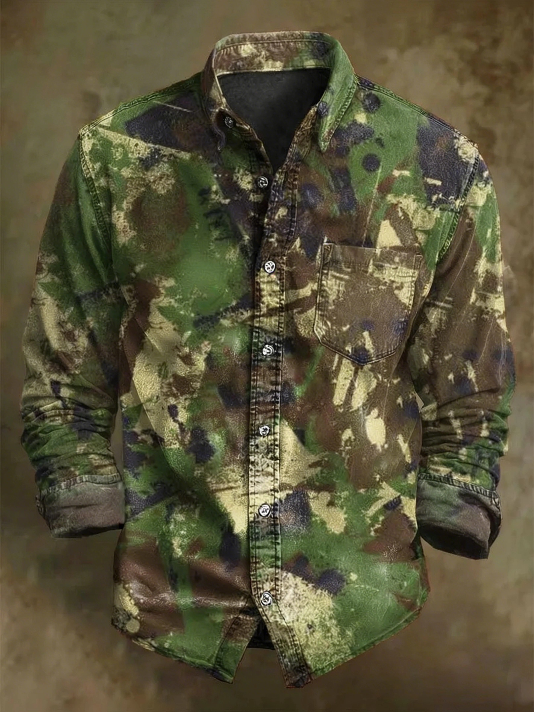 Abstract Camouflage Casual Printed Long Sleeve Shirt