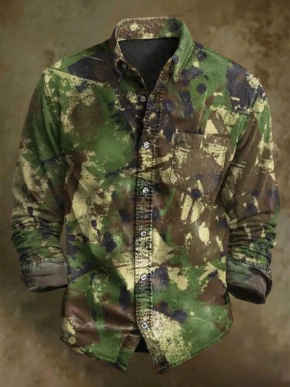 Abstract Camouflage Casual Printed Long Sleeve Shirt