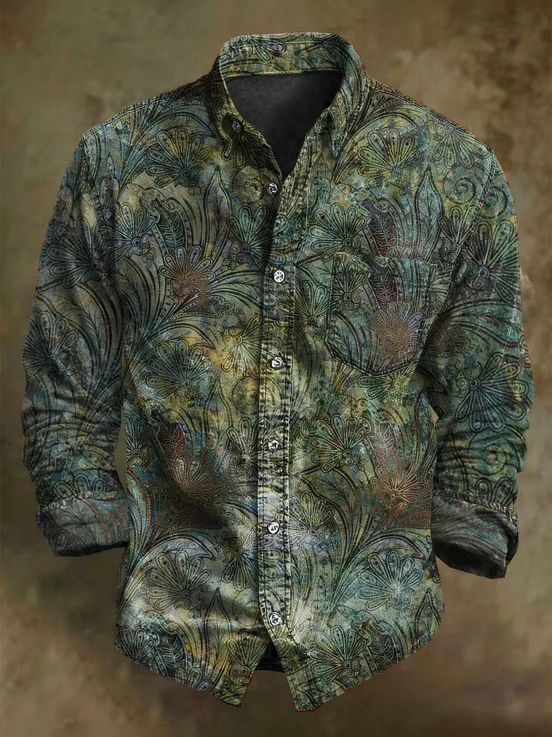 Vintage Floral Print Casual Long Sleeve Shirt