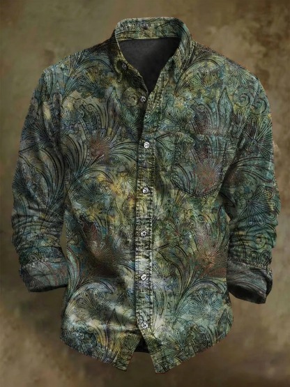 Vintage Floral Print Casual Long Sleeve Shirt