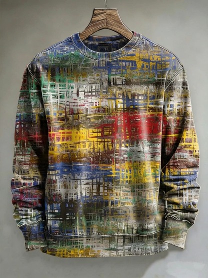 Abstract Colored Glass Print Casual Long-Sleeve Shirt
