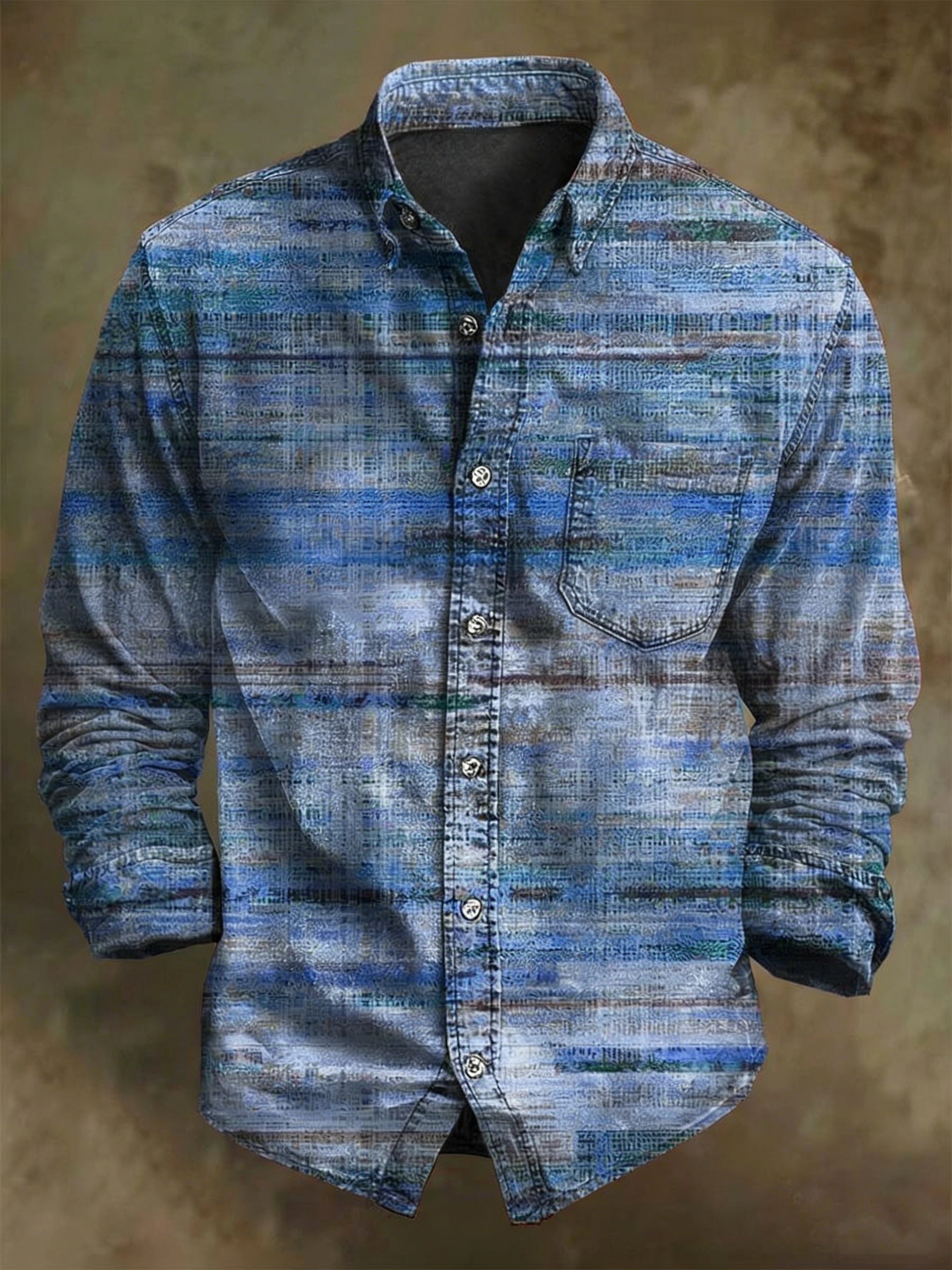 Vintage Aged Stripe Print Casual Long Sleeve Shirt